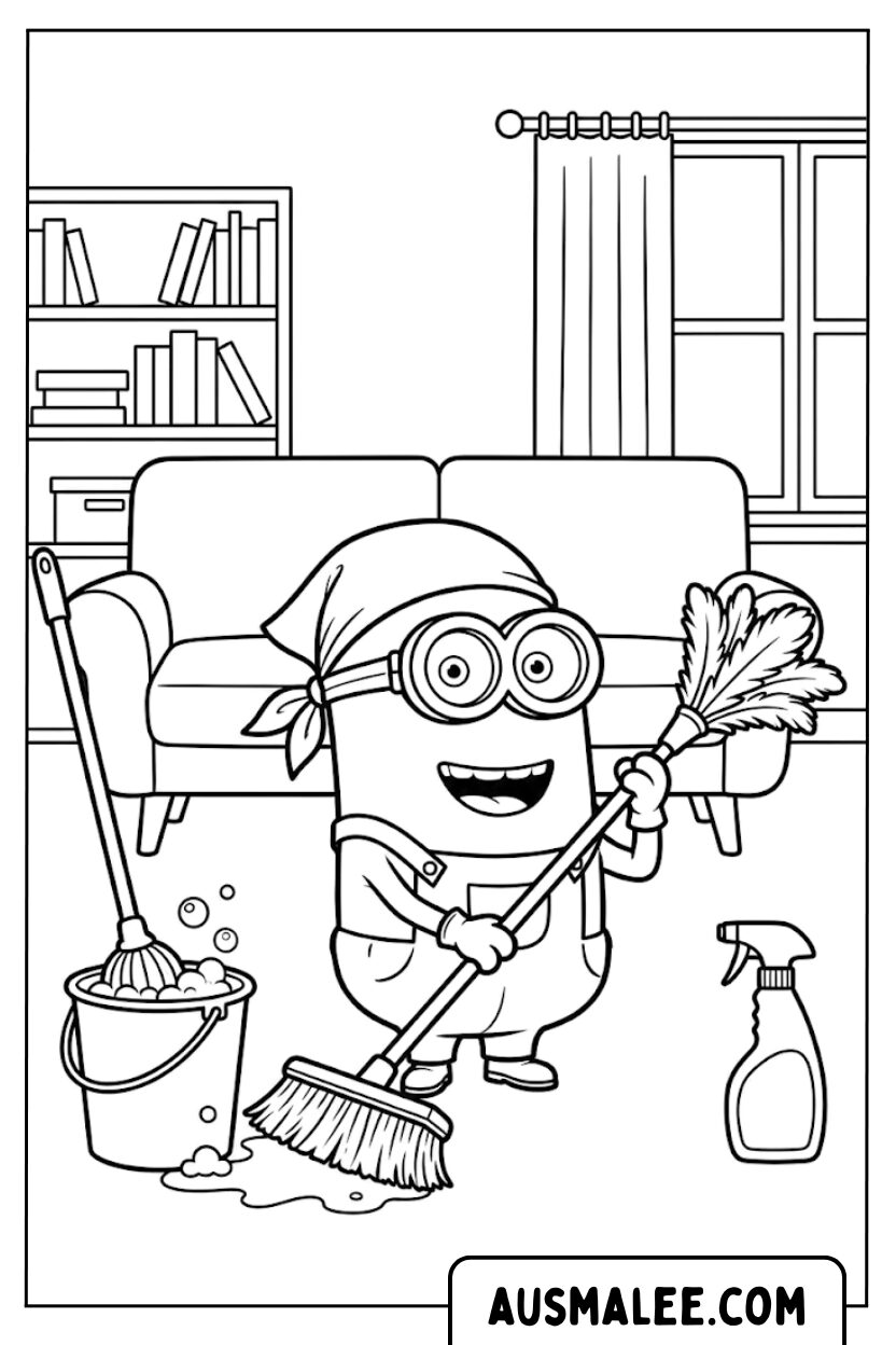 Coloriages Minion nettoyage