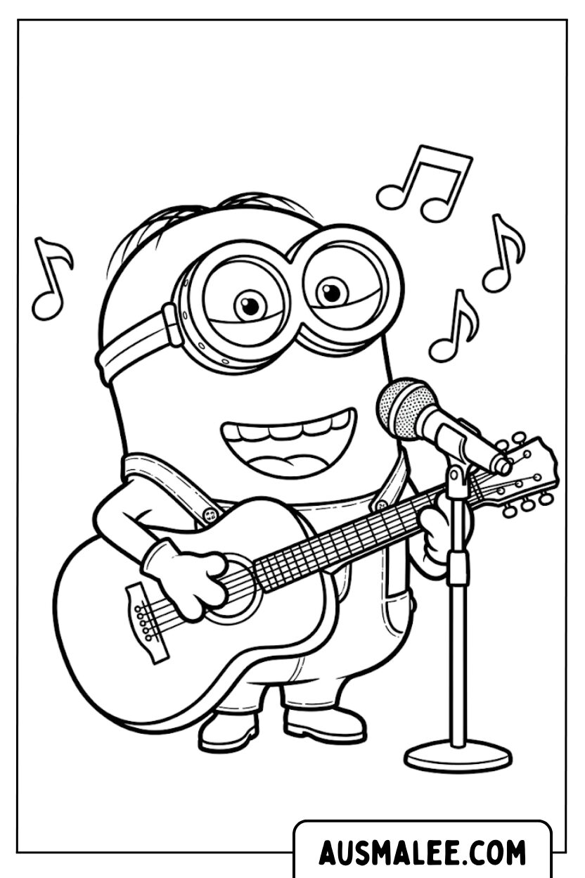 Coloriage Minion joue de la guitare