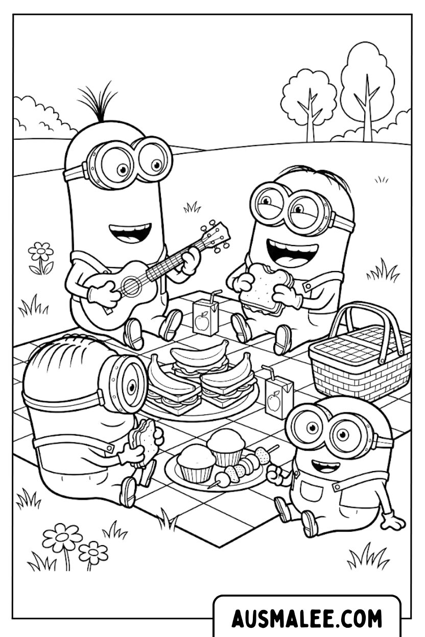 Coloriages Les Minions en pique-nique