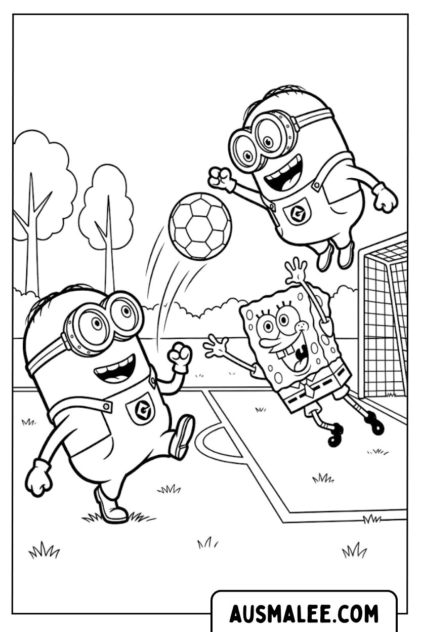 Coloriages Les Minions jouent au football