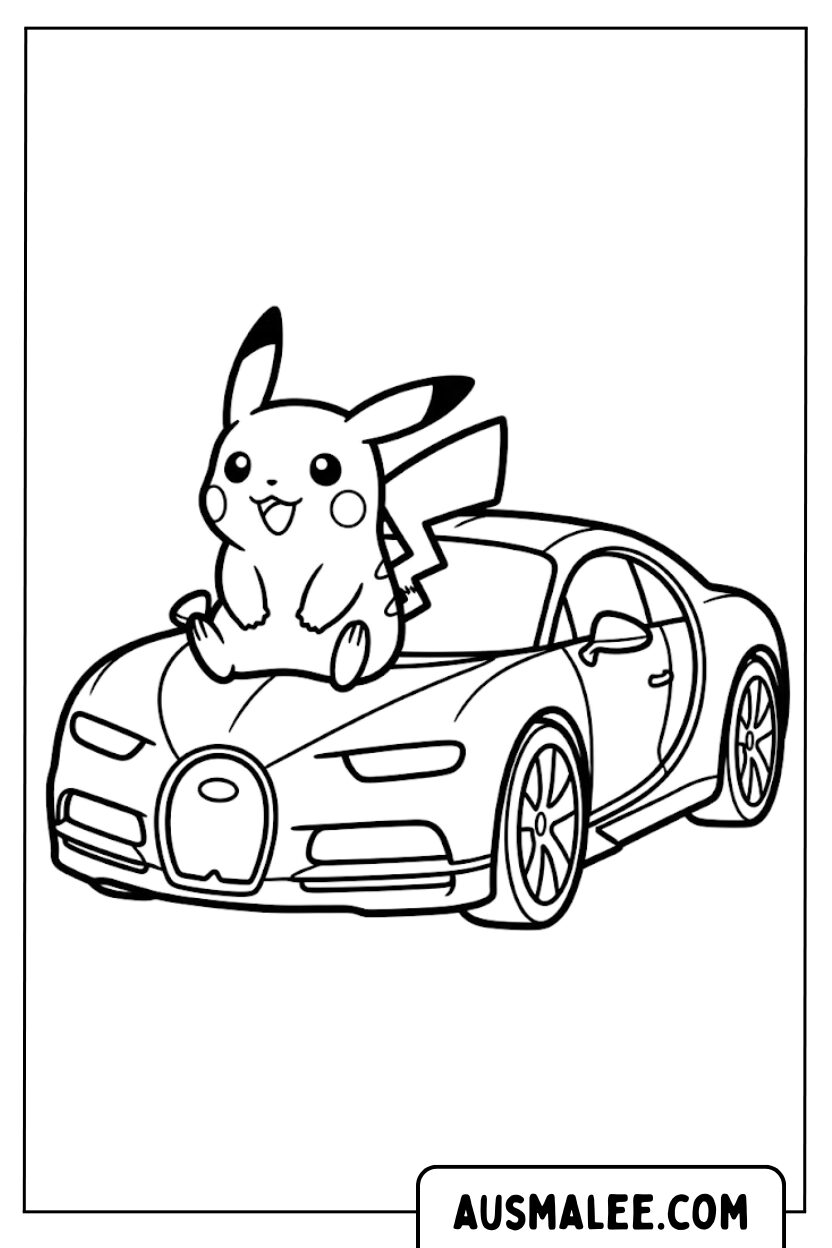 Malvorlagen Pikachu auf Bugatti Chiron