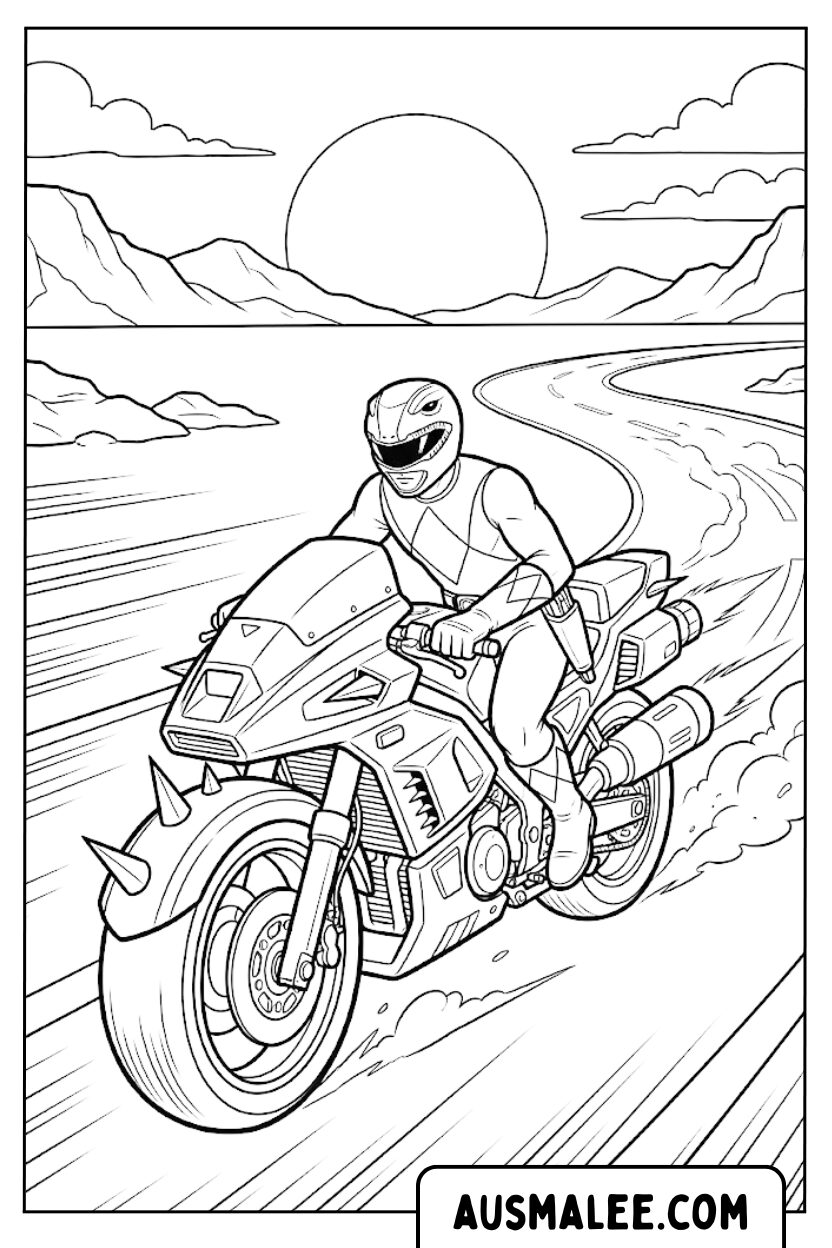 Power Ranger motorfiets zonsondergang kleurplaten