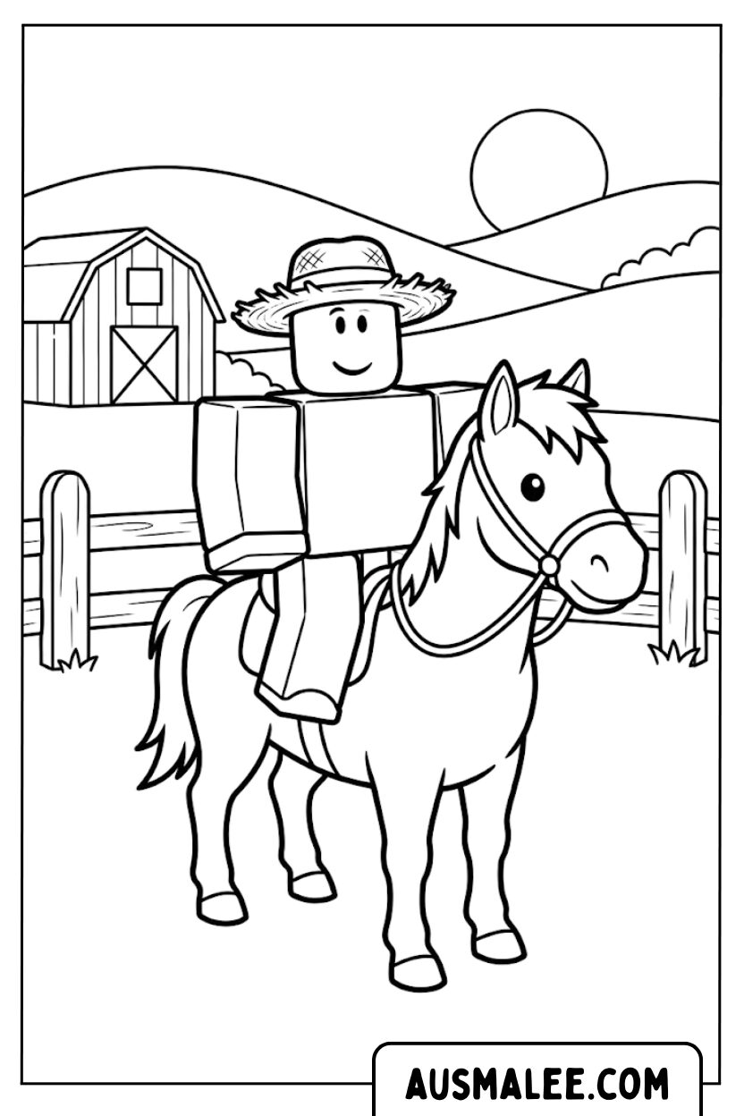 Coloriages Roblox Farmer sur cheval