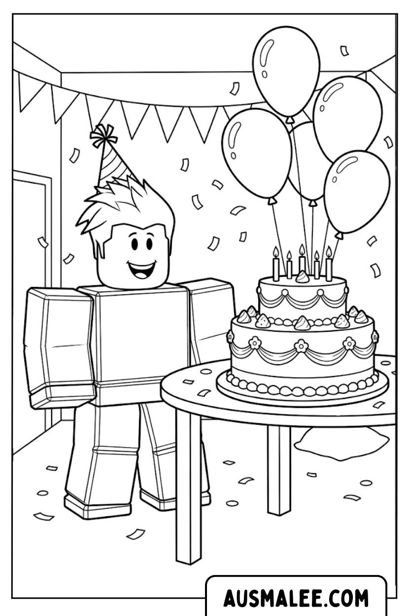 Coloriages d'anniversaire Roblox avec gâteau