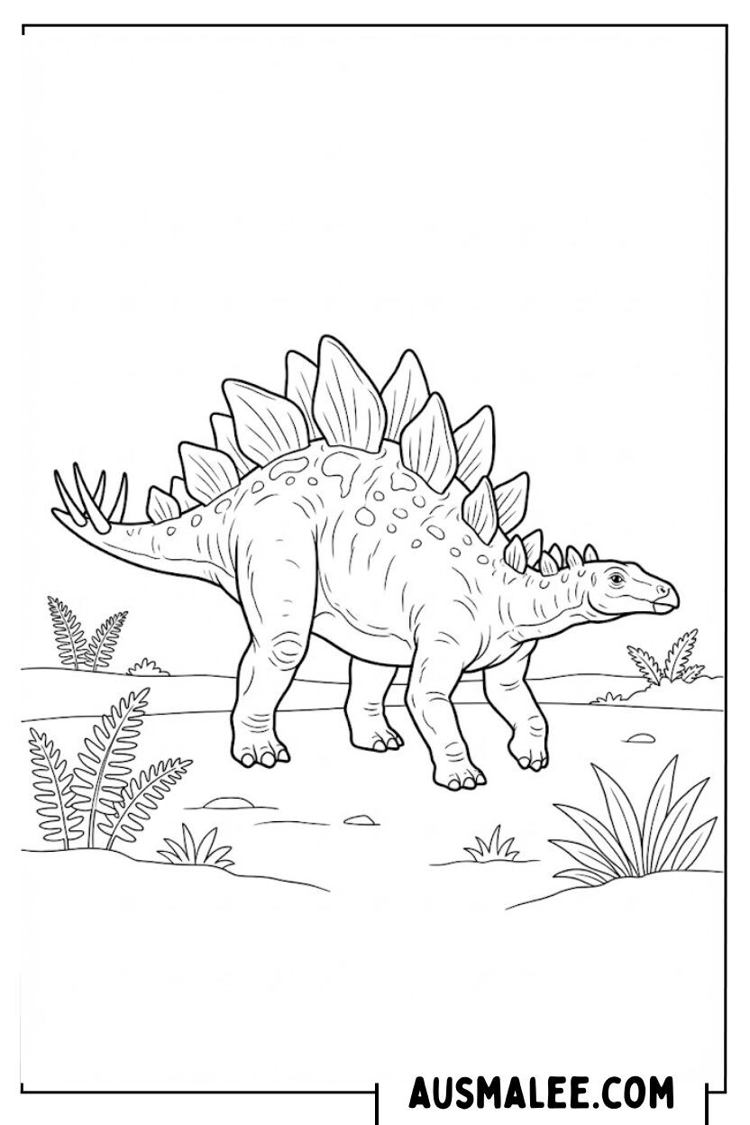 Kleurplaat Stegosaurus in de natuur