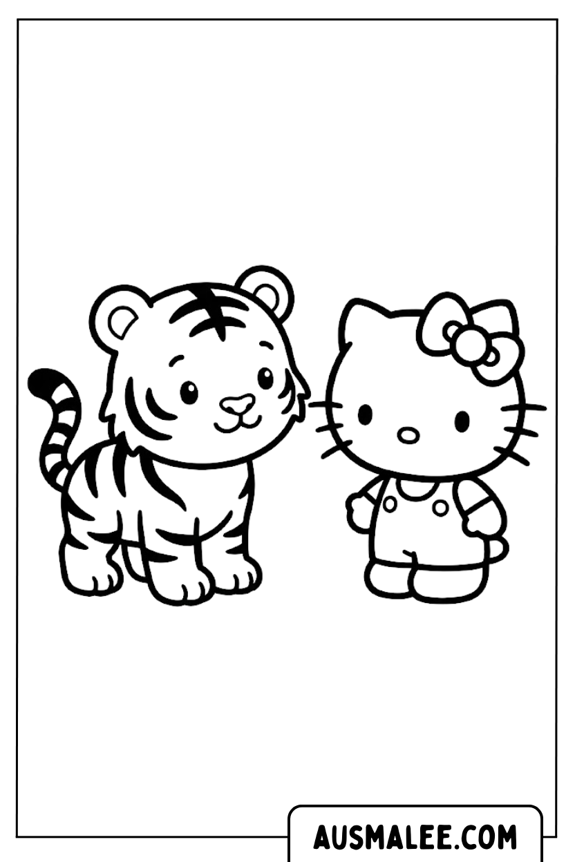Kleurplaat Tijger en Hello Kitty
