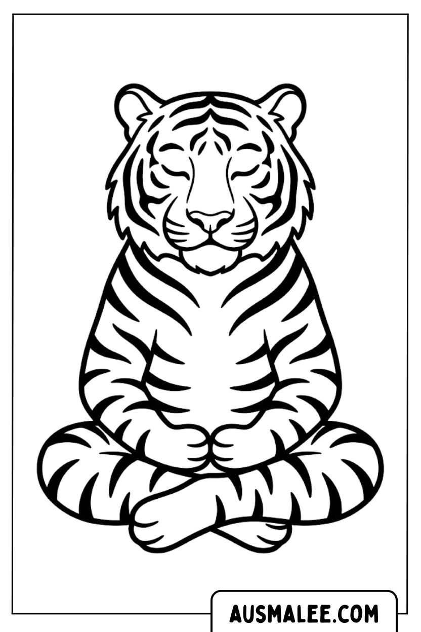 Kleurplaat Tijger Mediteren Yoga