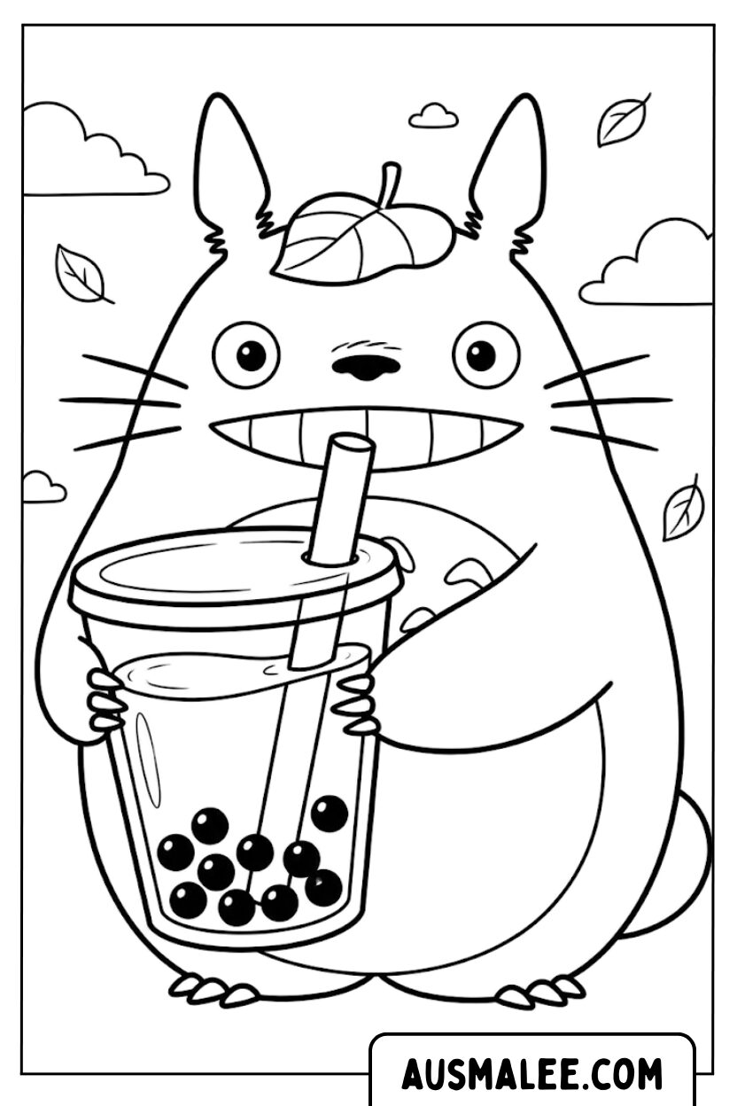 Totoro Bubble Tea kleurplaten