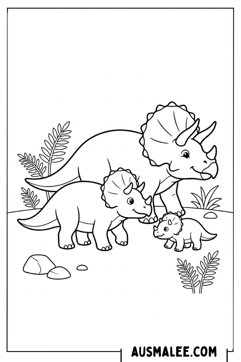 Triceratops familie kleurplaten