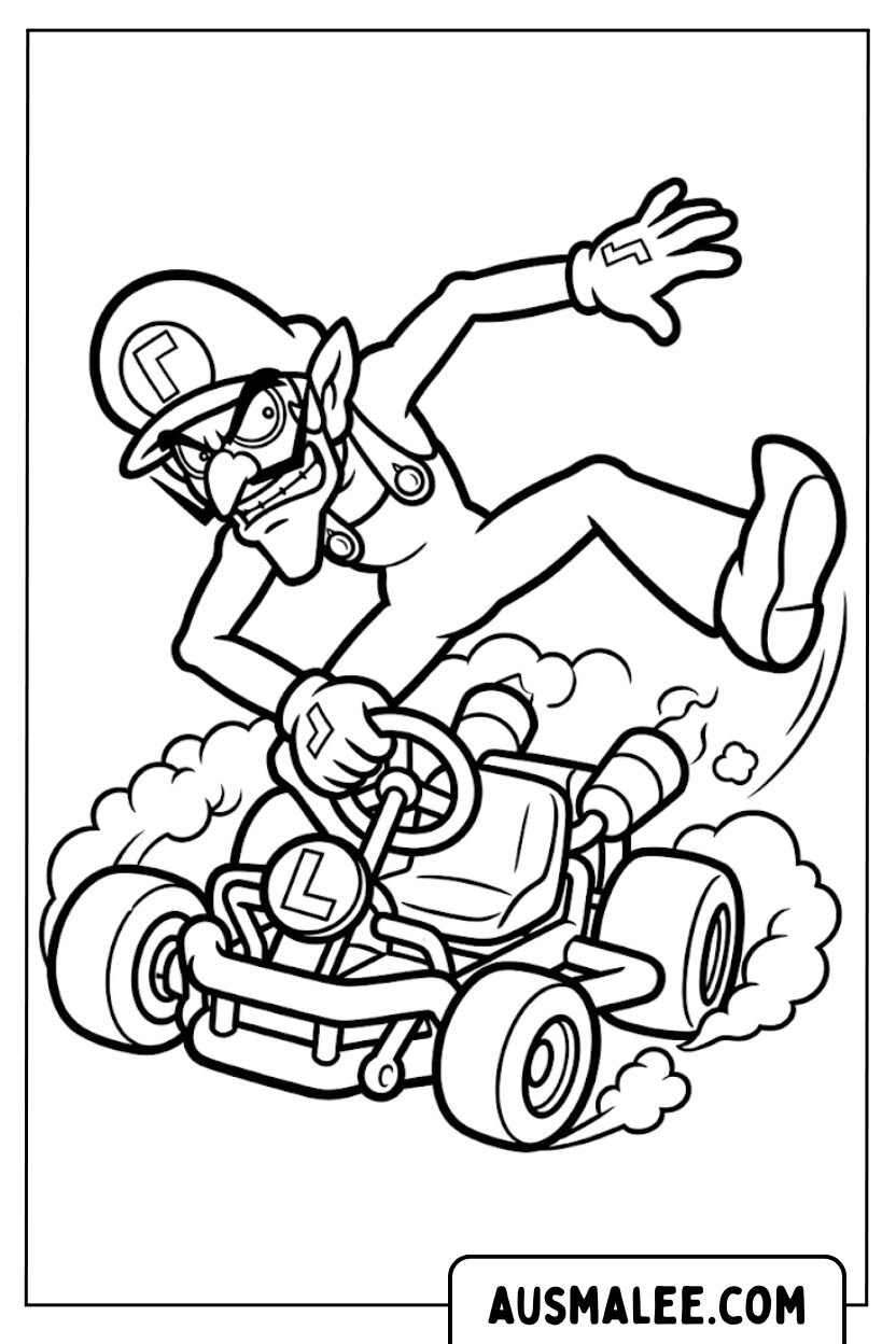 Kleurplaten Waluigi Kart Actie