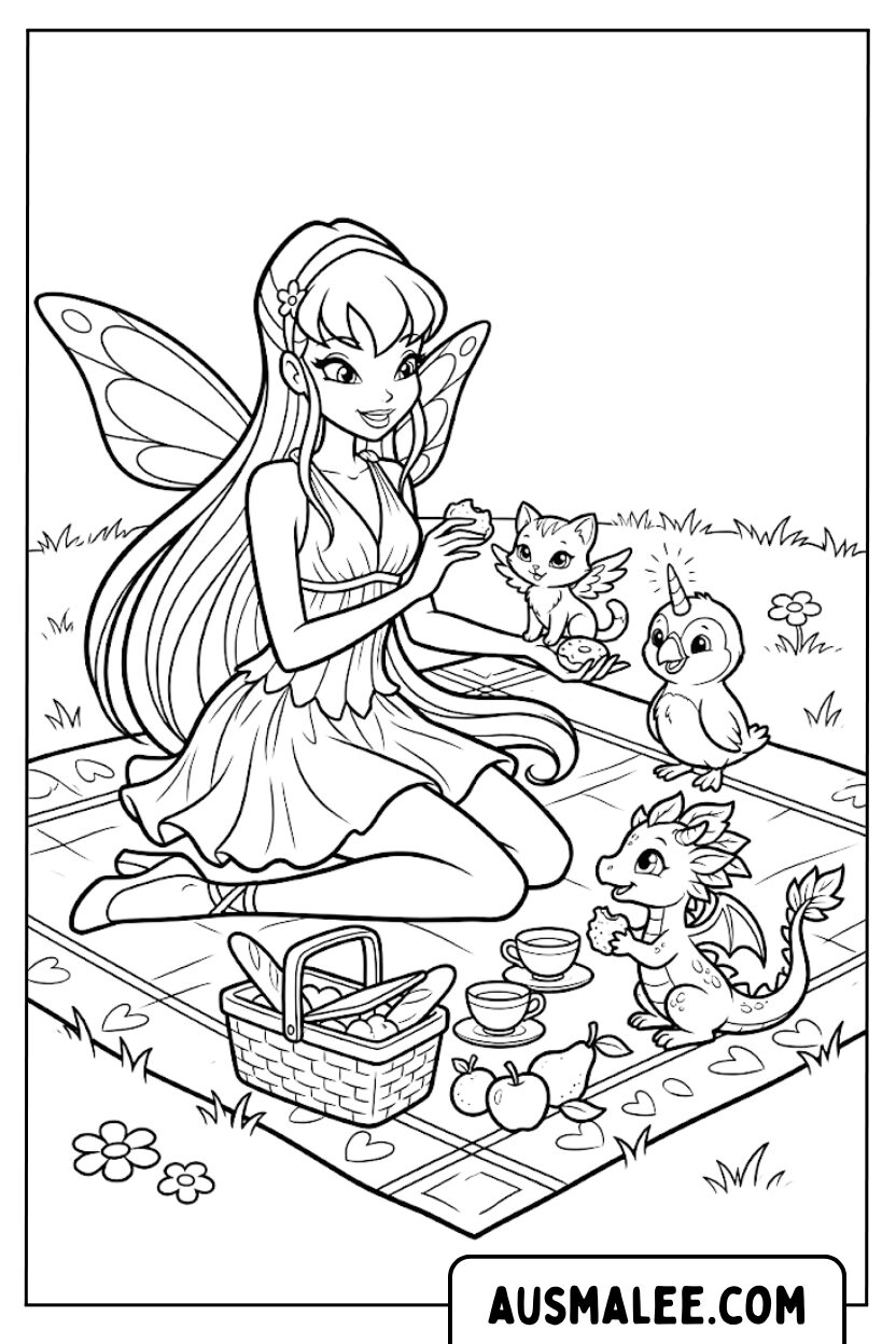 Kleurplaten Winx Picknick Kleine Draken