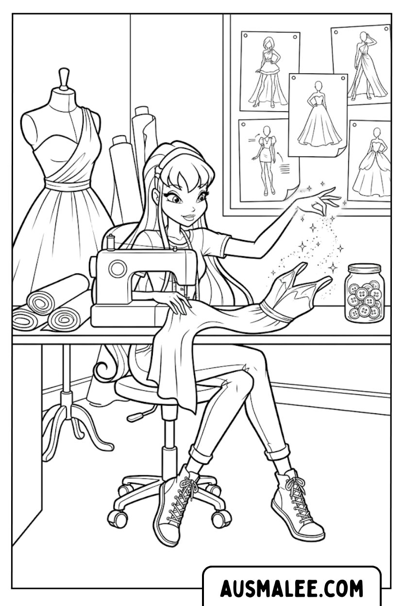 Winx Stella modeontwerp kleurplaten