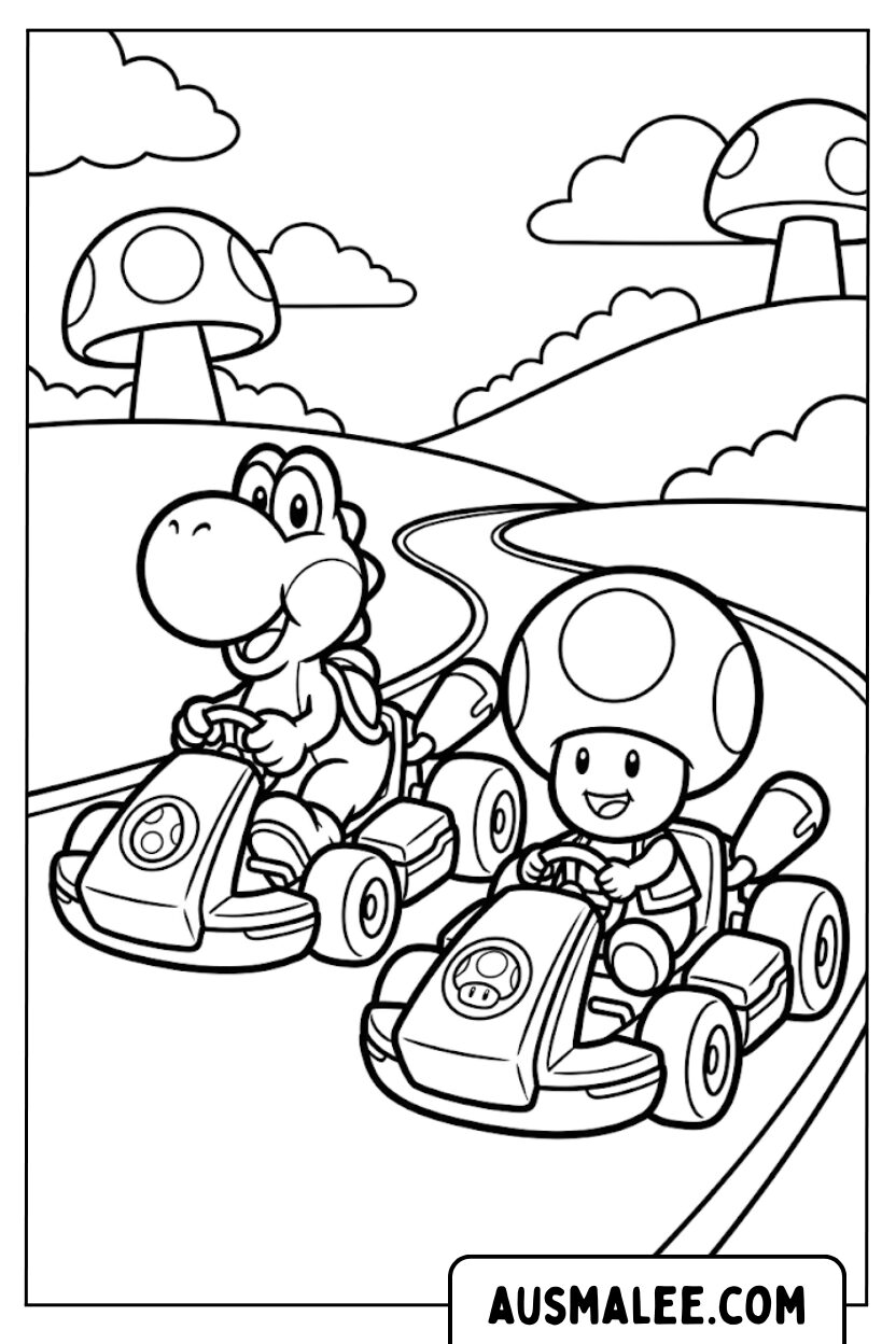 Kleurplaten Yoshi Toad kartrit