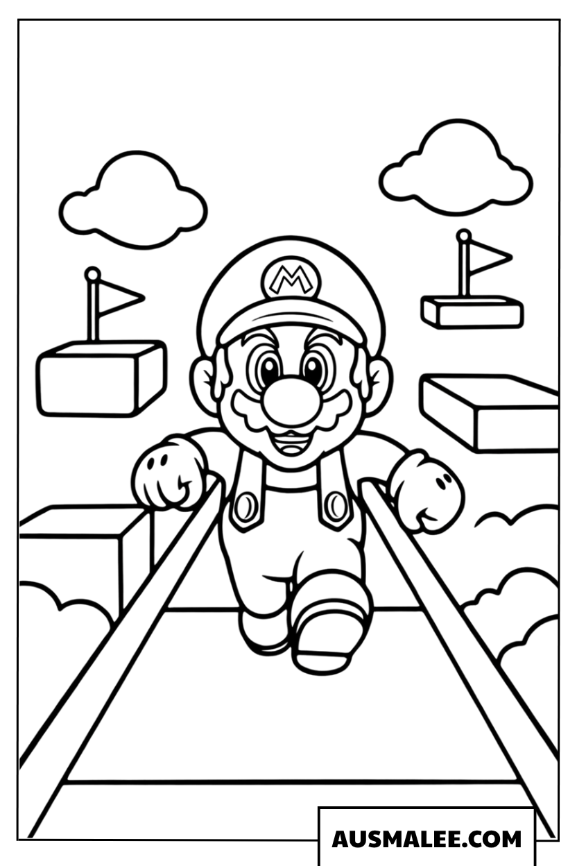 Mario Kart Kleurplaat Mario op het Racecircuit