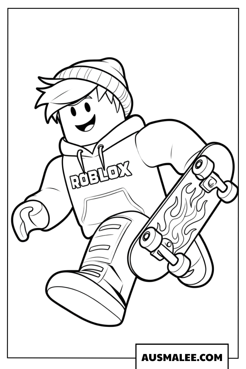Coloriage Roblox garçon avec skateboard