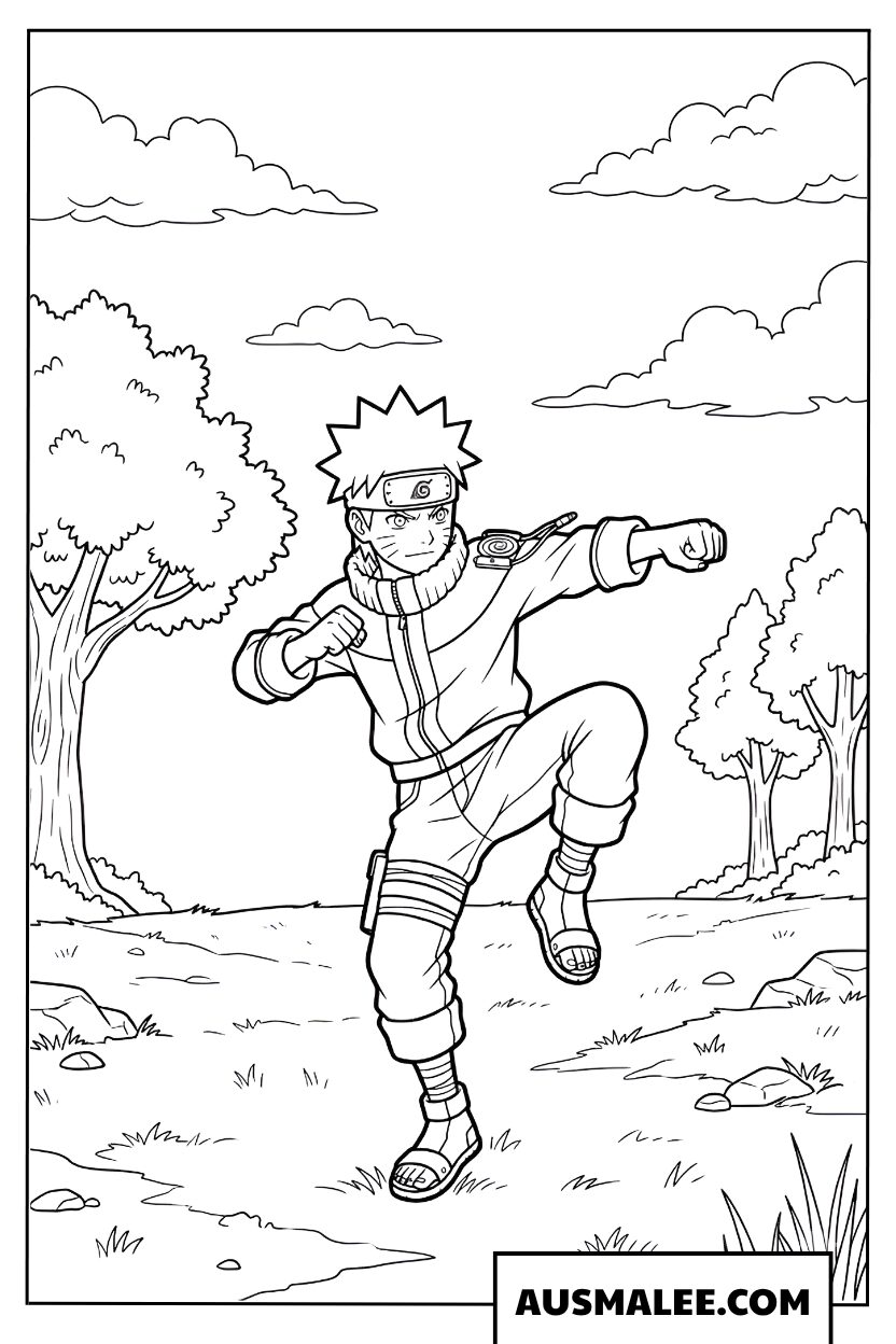 Naruto kleurplaat traint buiten