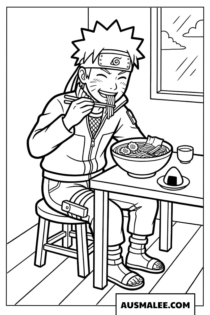 Naruto kleurplaat eet ramen