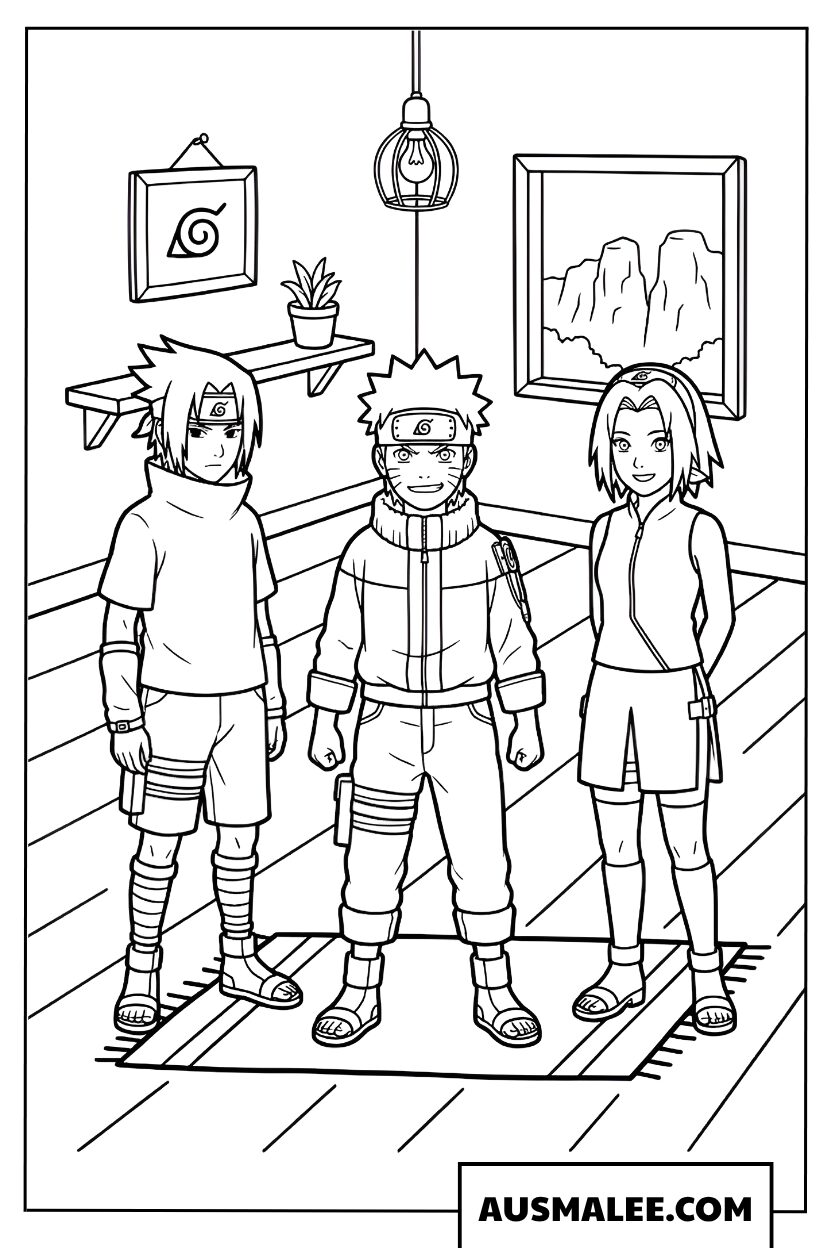 Naruto kleurplaat met zijn vrienden