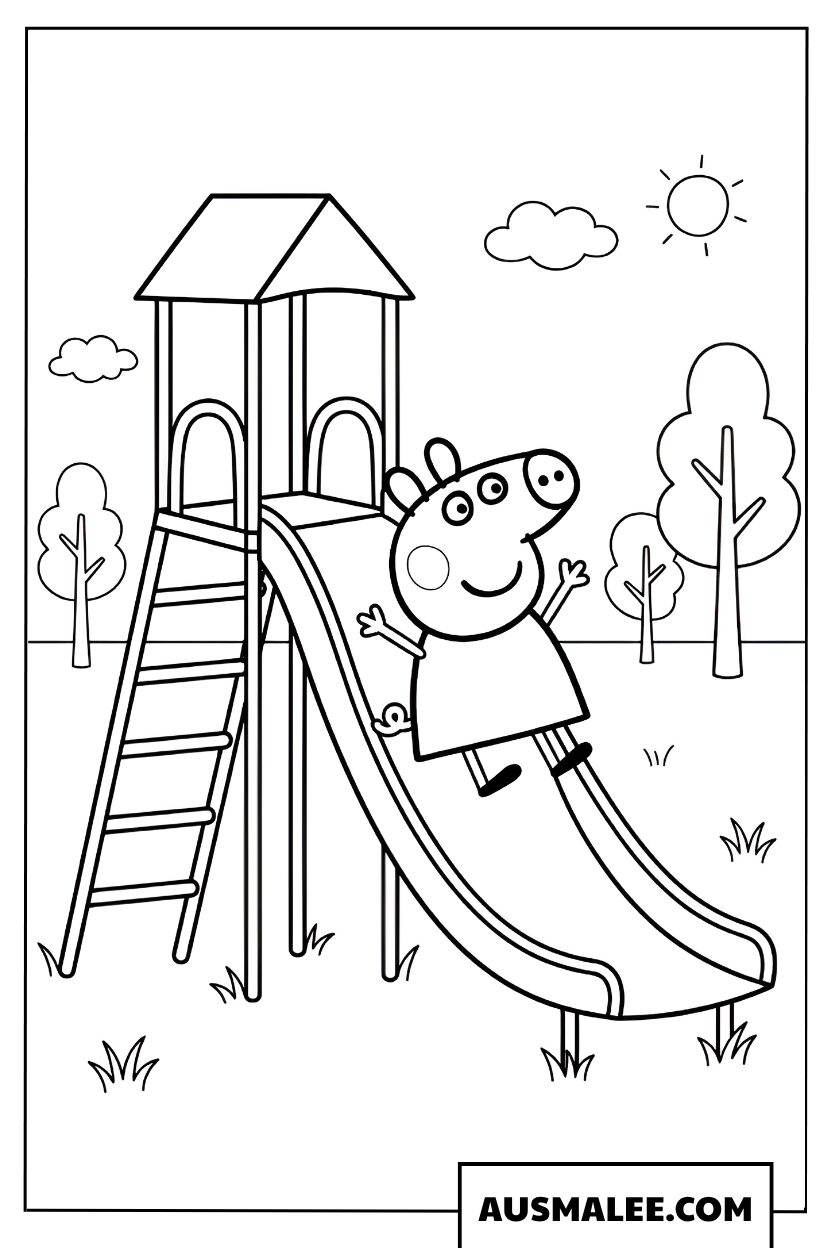 Peppa Pig coloring page at the playground