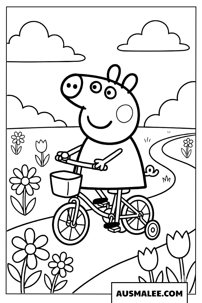 Peppa Pig coloring page riding a bike