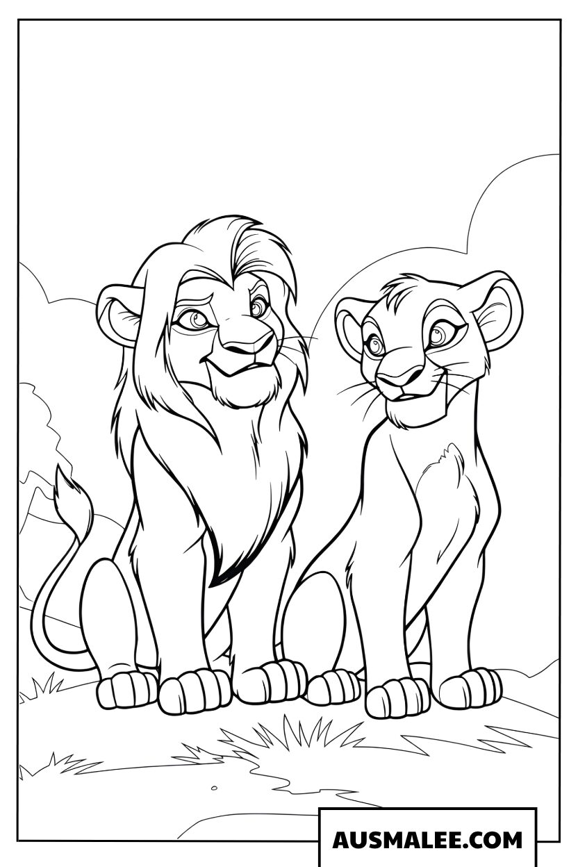Simba en Nala kleurplaat als volwassenen