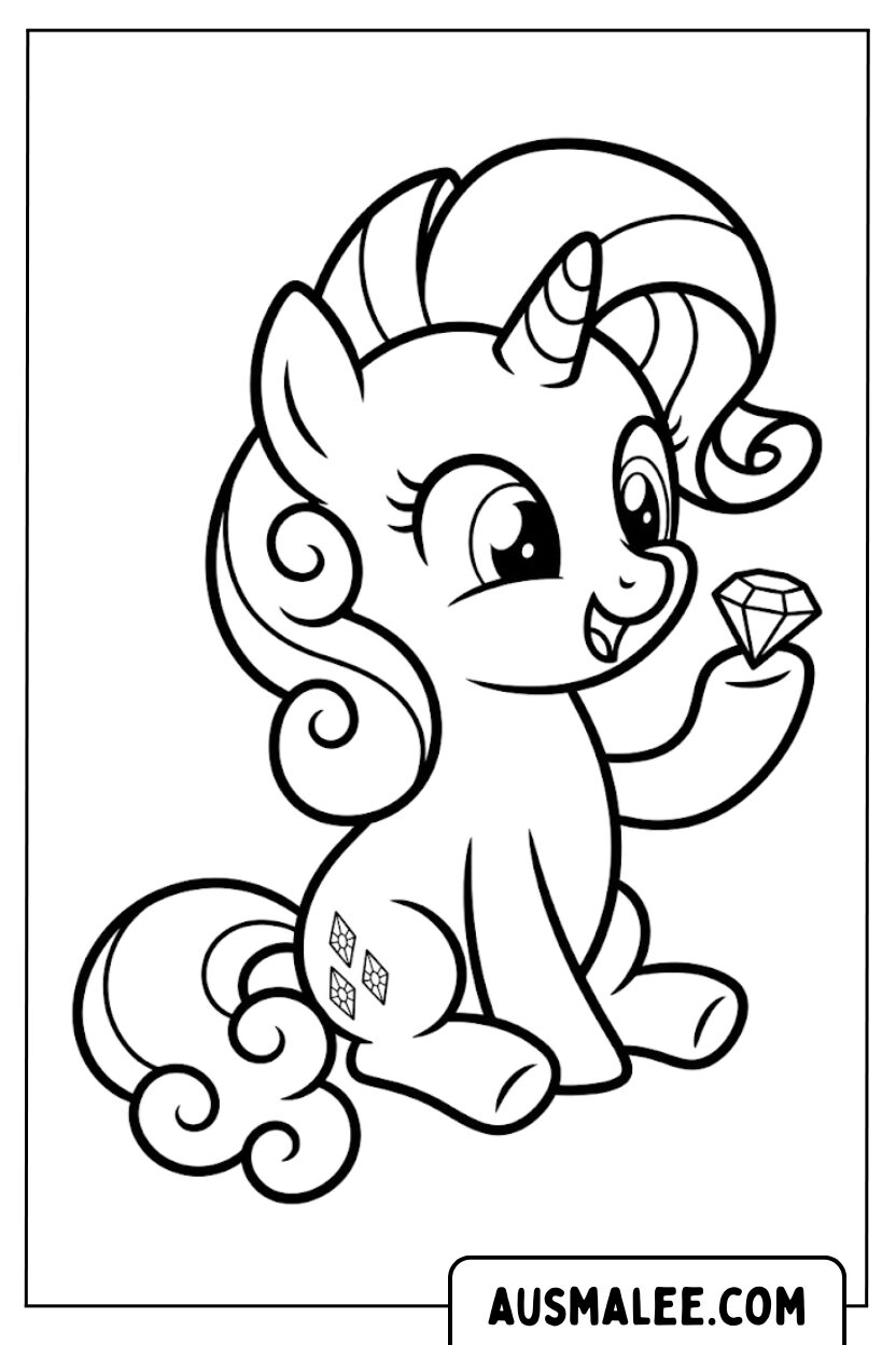 Coloriages de bébé licorne Rarity avec un diamant