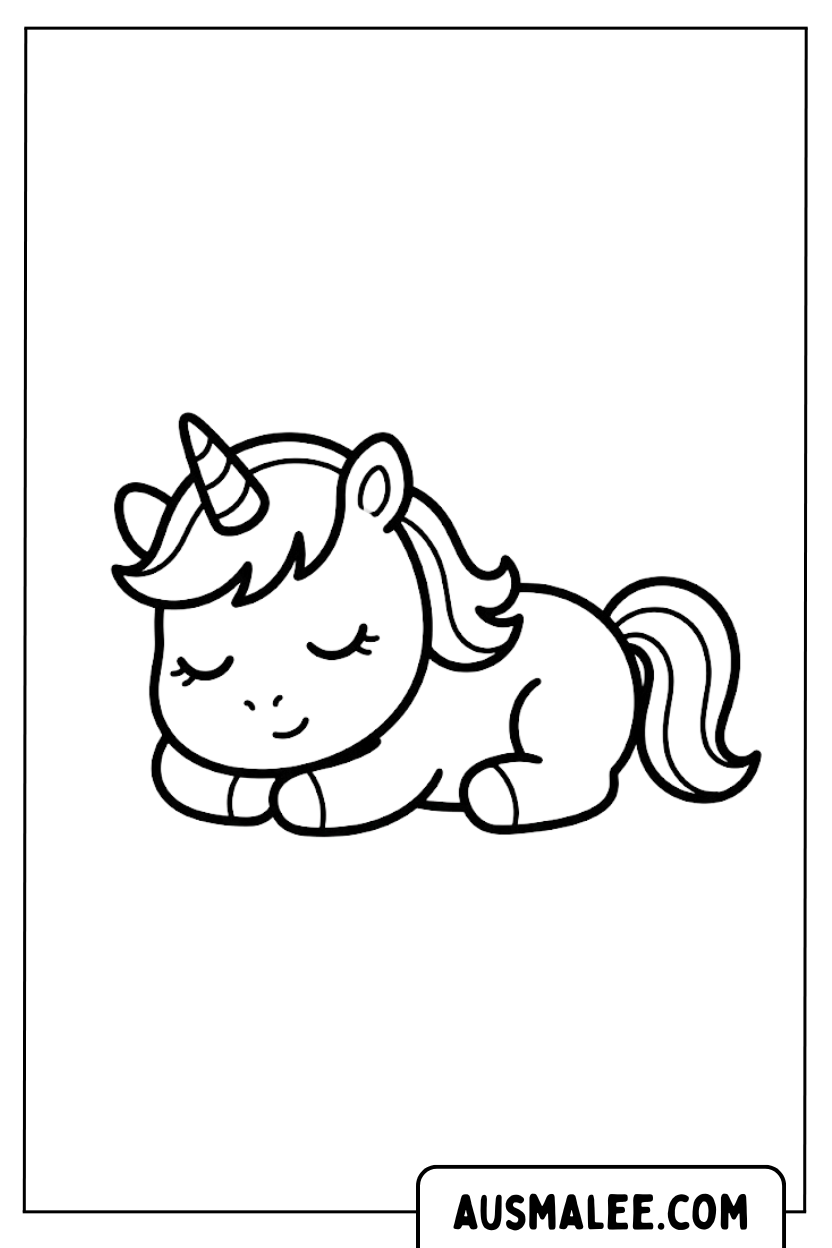 Coloriages de bébé licorne endormi