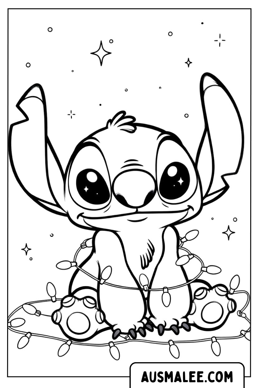 Kleurplaat Baby Stitch lichtsnoer