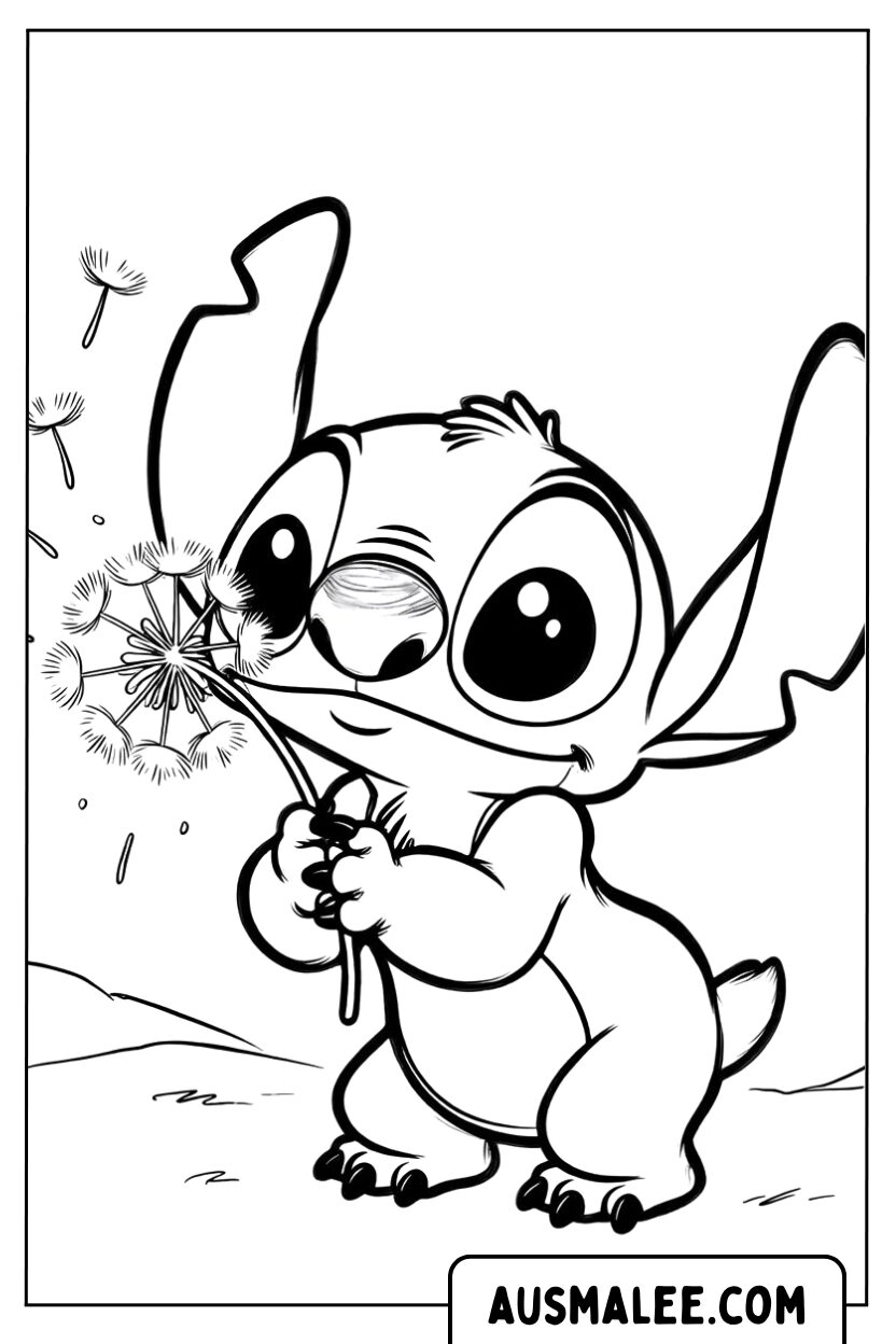 Kleurplaat Baby Stitch paardenbloem
