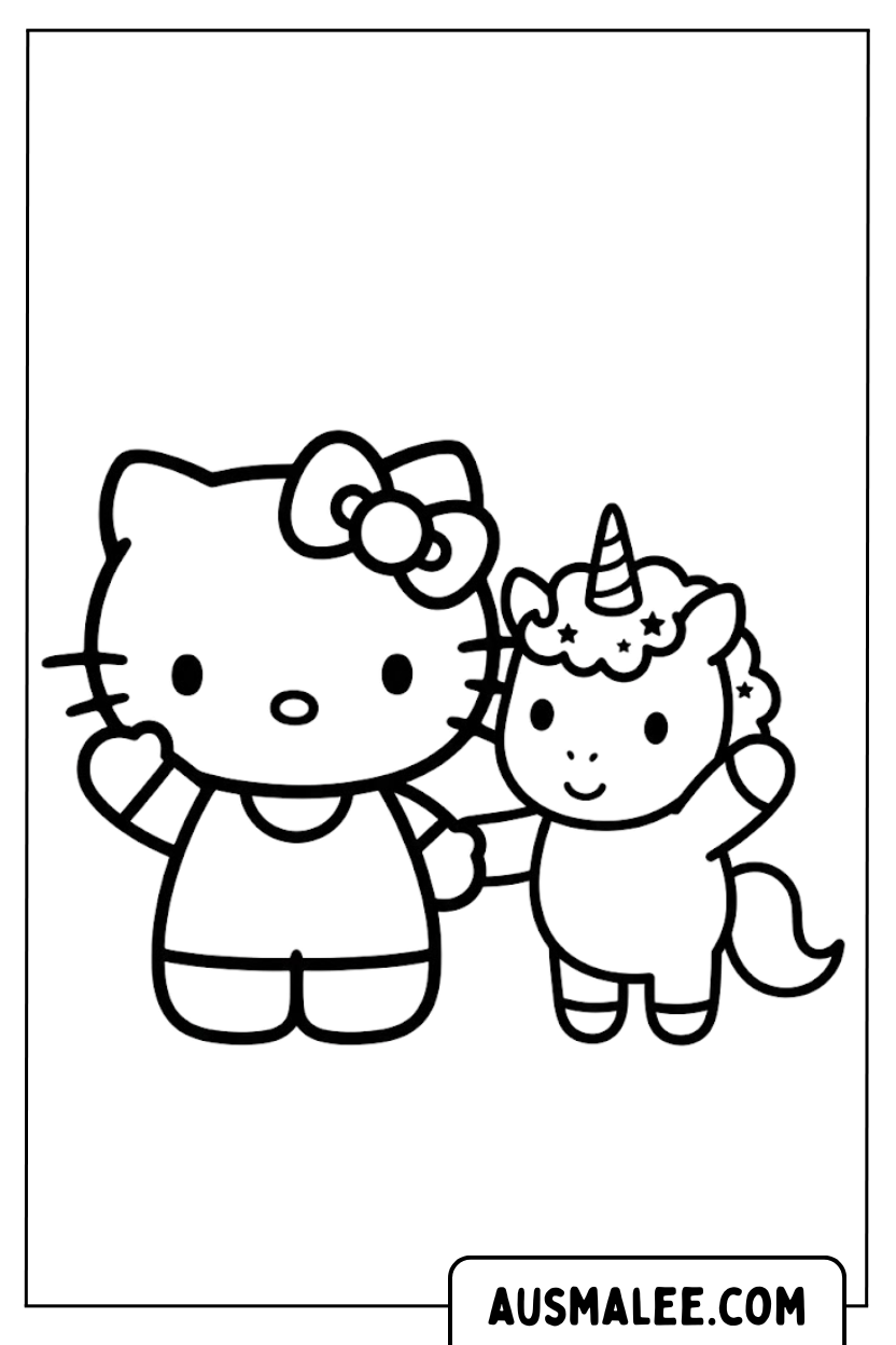 Coloriages de Hello Kitty et Bébé Licorne