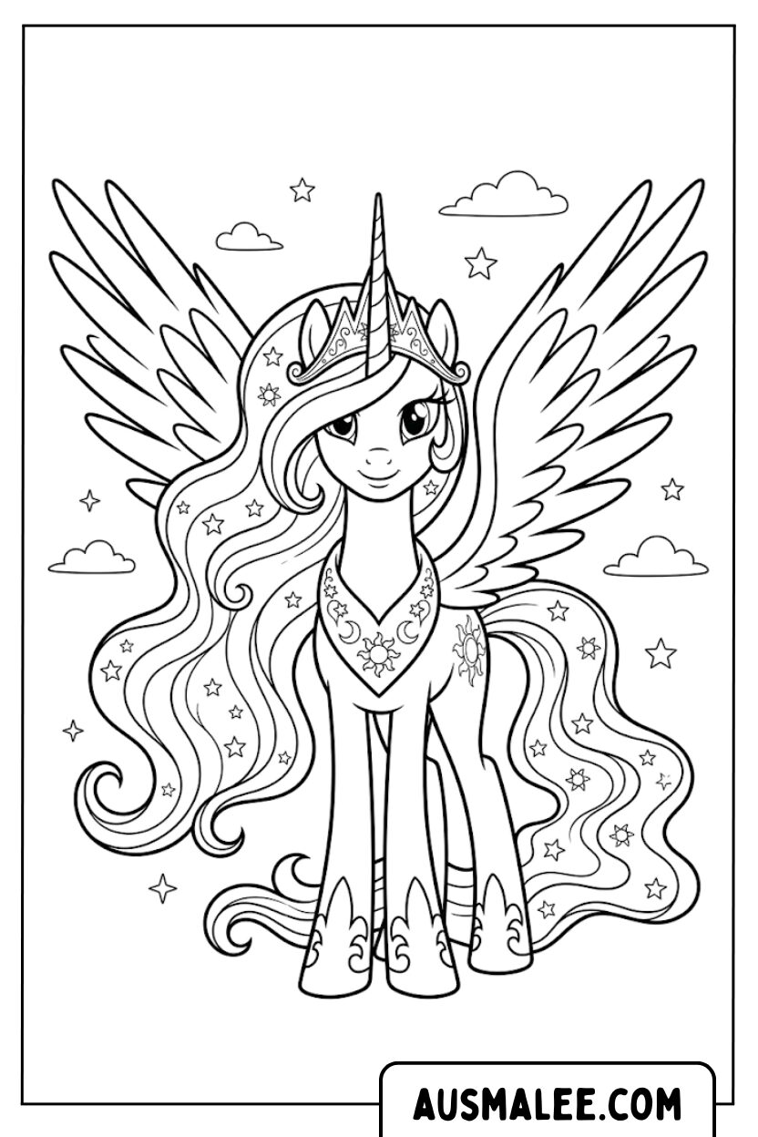Coloriage Licorne Alicorne Majestueuse
