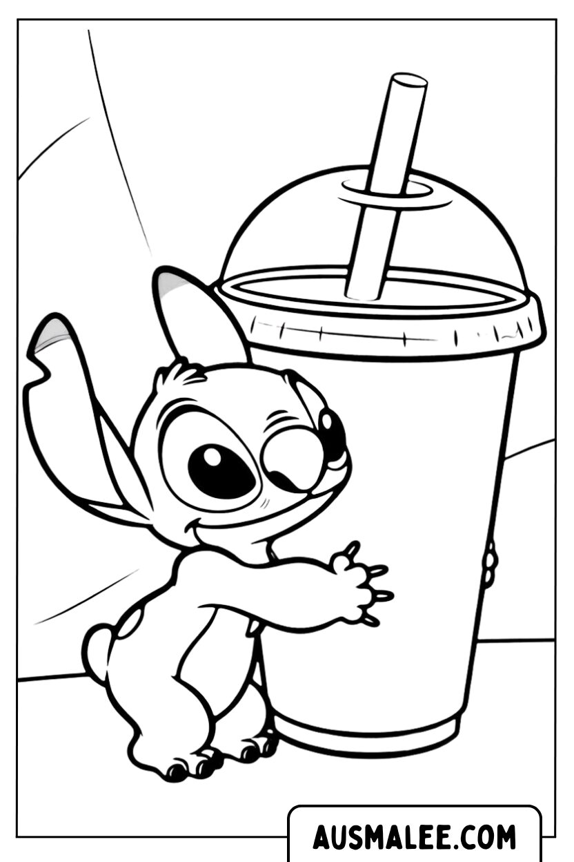 Kleurplaat Stitch Knuffelt Bubbelthee