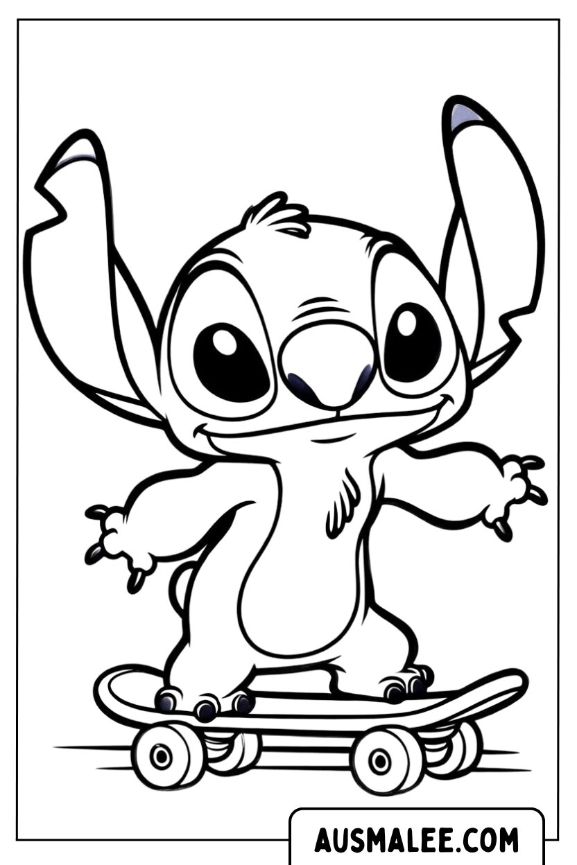 Kleurplaten Stitch Skateboard
