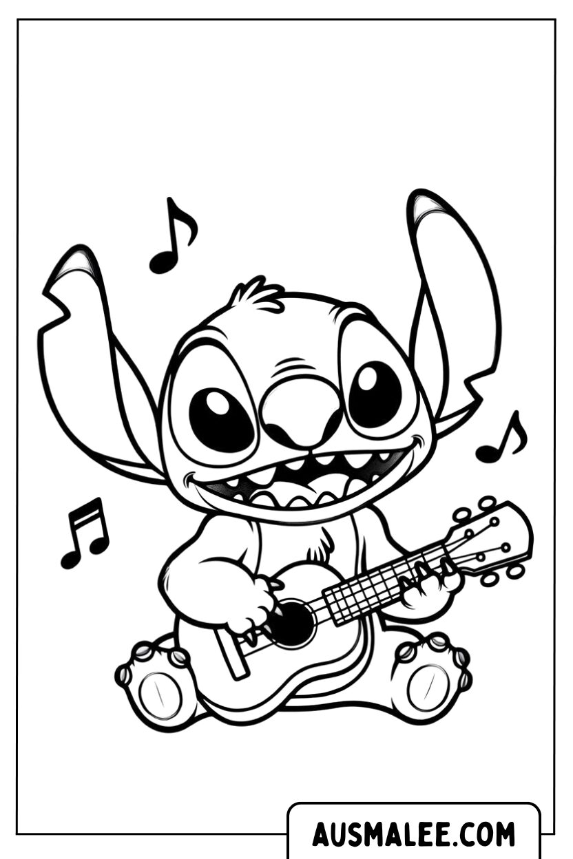 Kleurplaten Stitch Ukulele Spelen