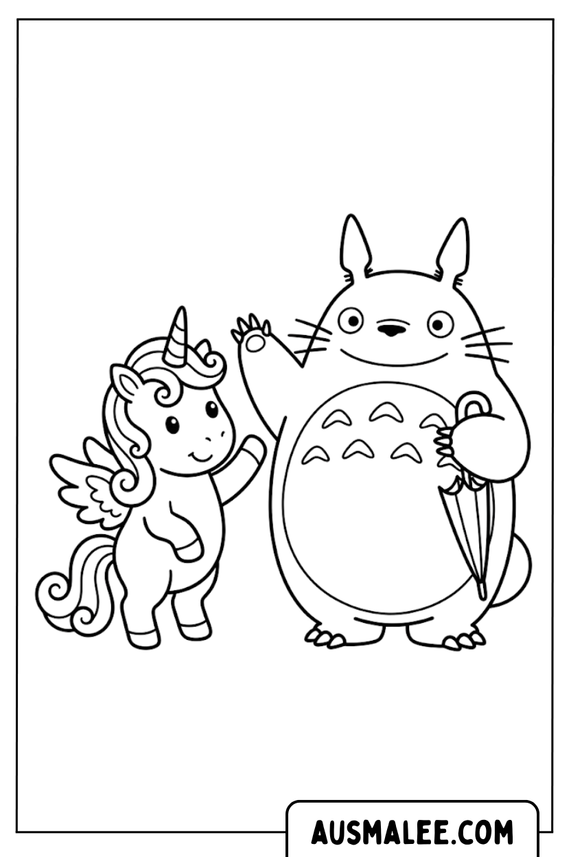 Coloriages de Totoro et Bébé Licorne