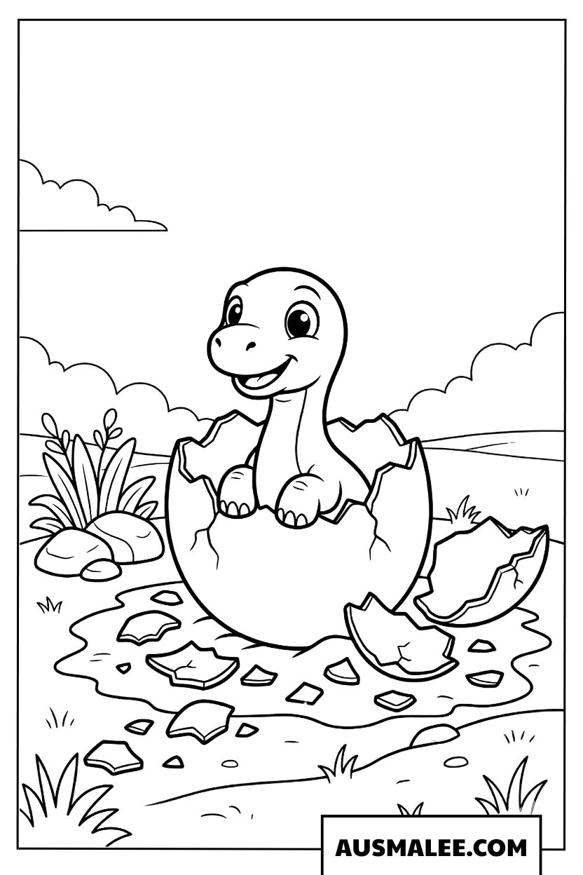 Bébé dinosaure sort de son œuf coloriage