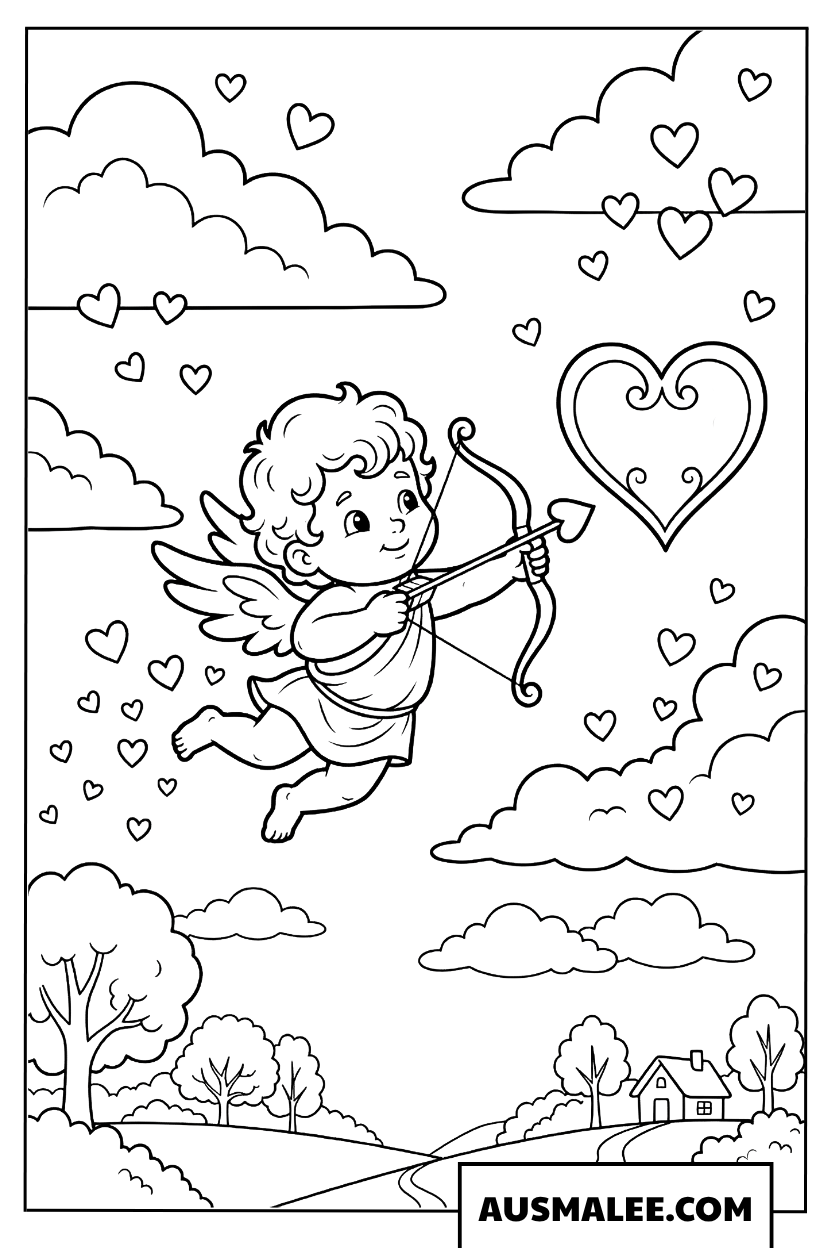 Cupidon tirant une flèche d'amour coloriage