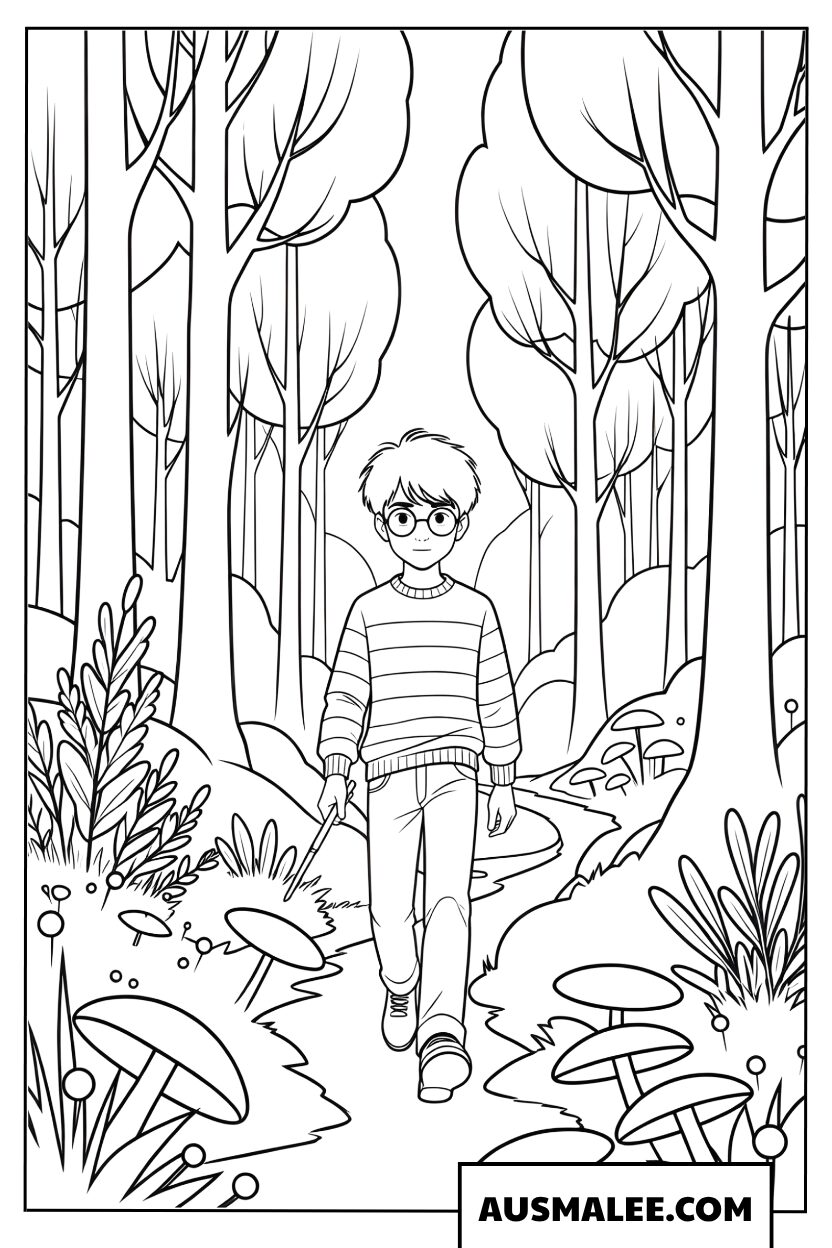 Harry Potter Ausmalbilder beim Spaziergang im Wald