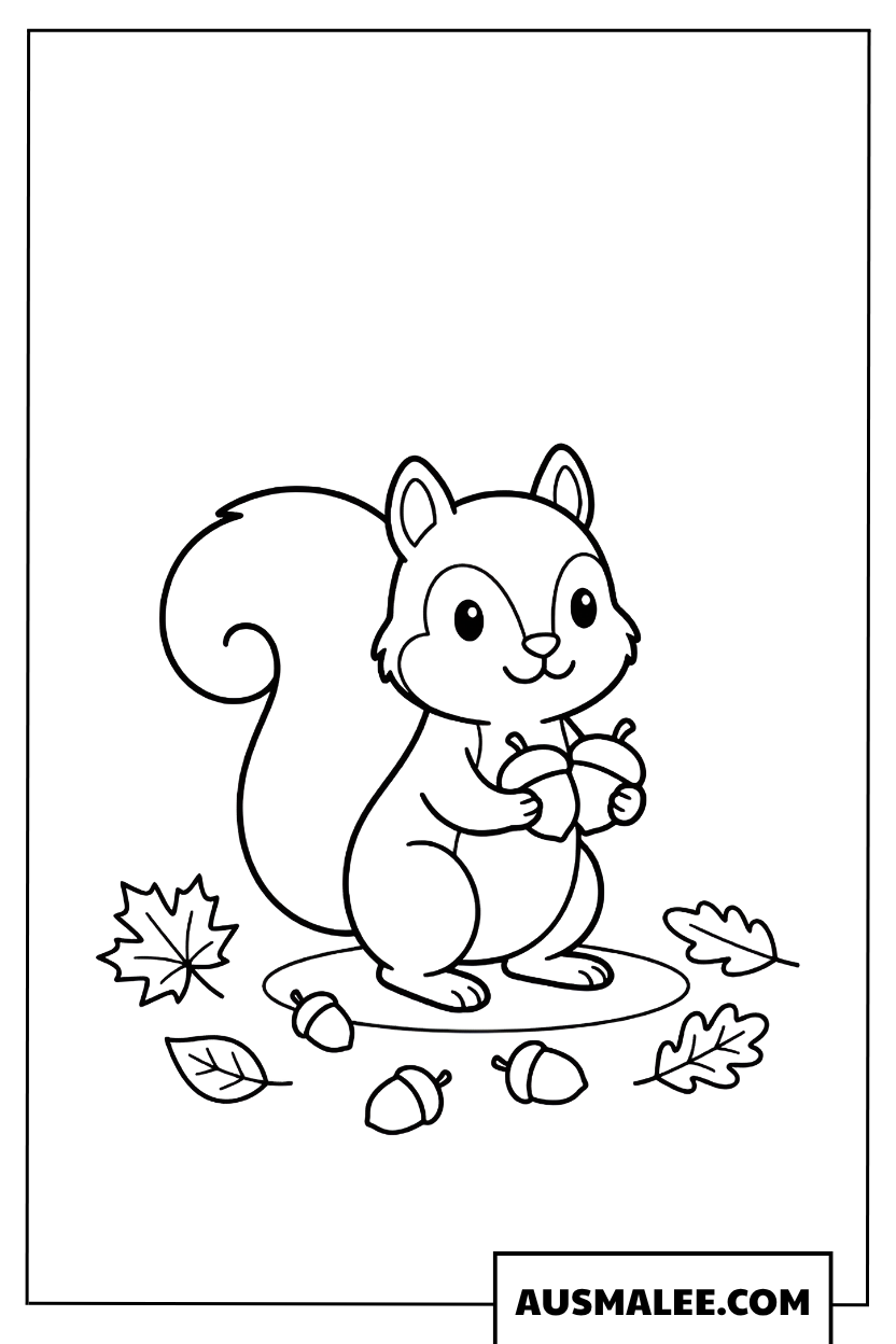 Coloriages d’automne avec un adorable écureuil