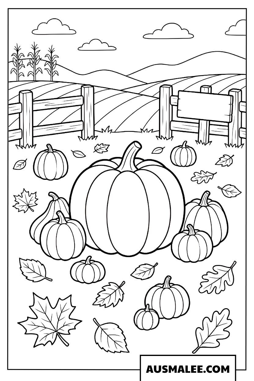 Champ de citrouilles en automne coloriage