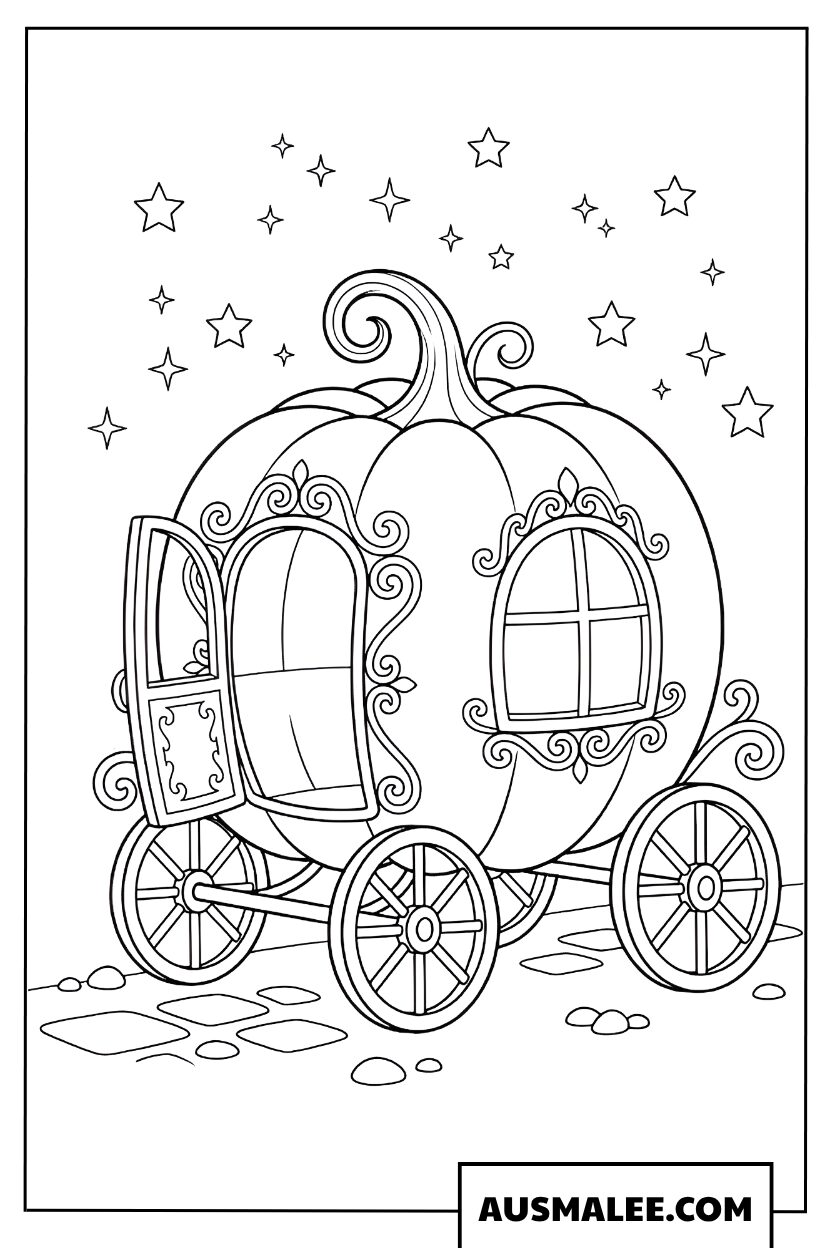 Carrosse citrouille magique conte de fées coloriage