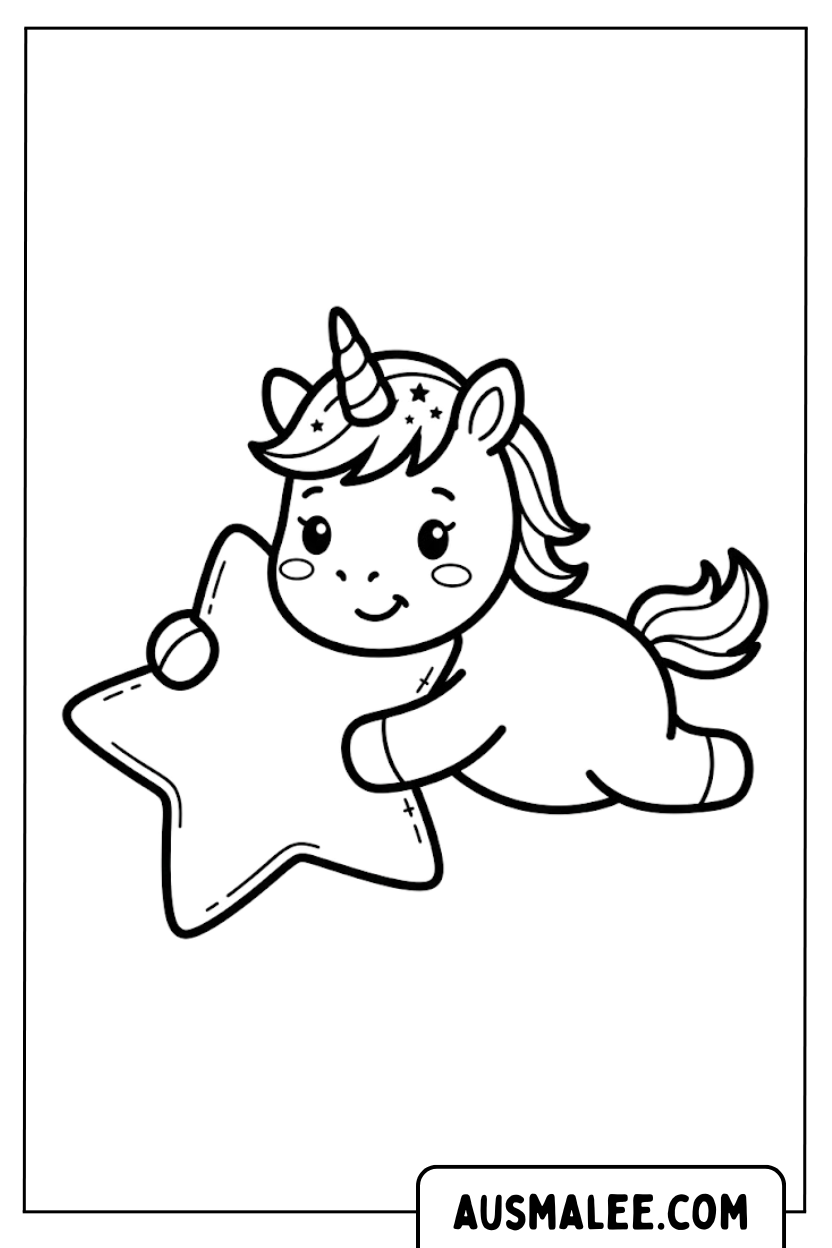 Coloriages de bébé licorne embrassant une étoile