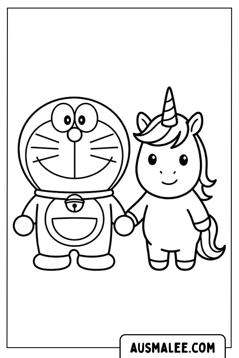 Coloriages de Doraemon et Bébé Licorne