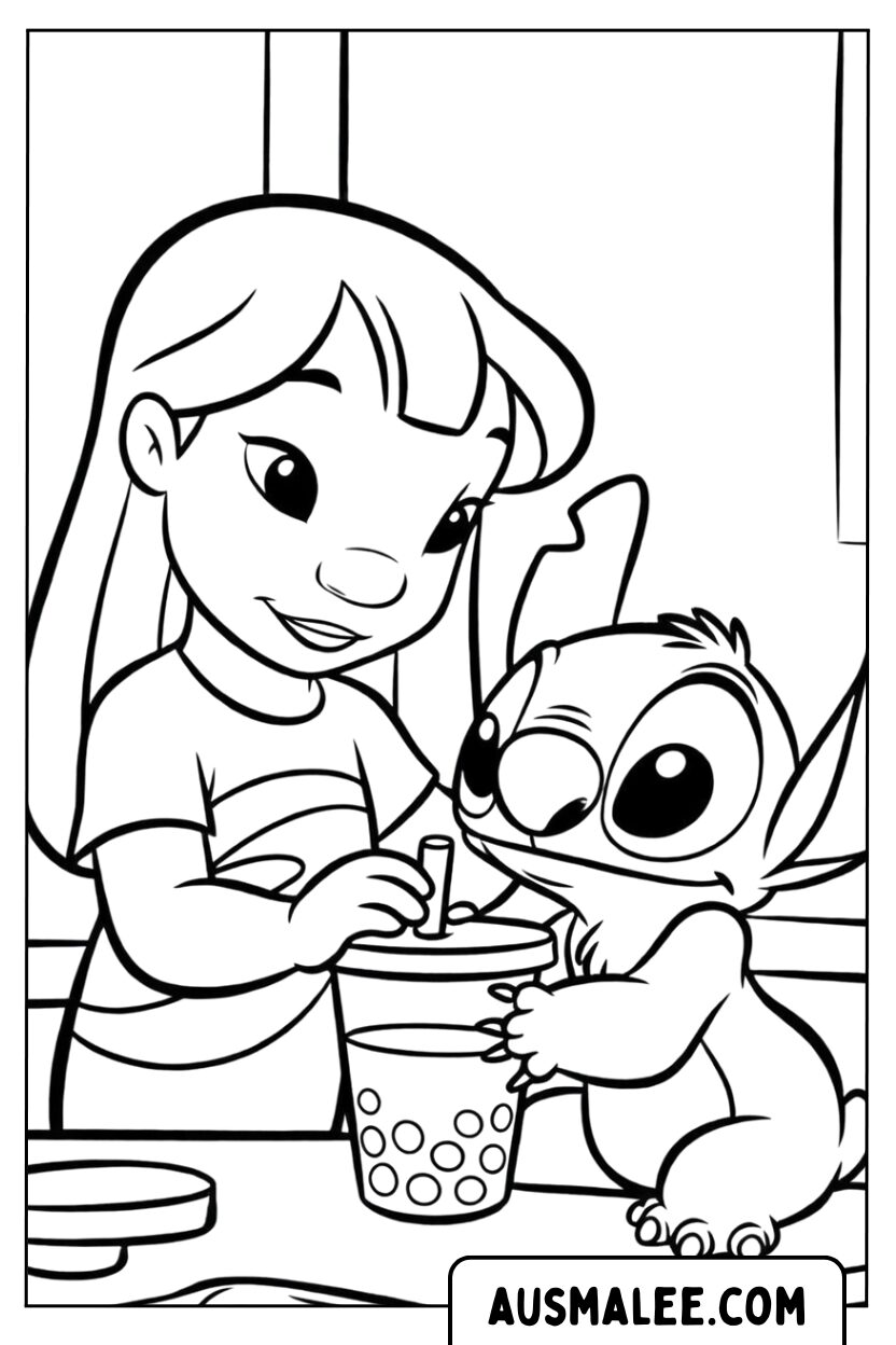 Kleurplaat Lilo Helpt Stitch Bubbelthee