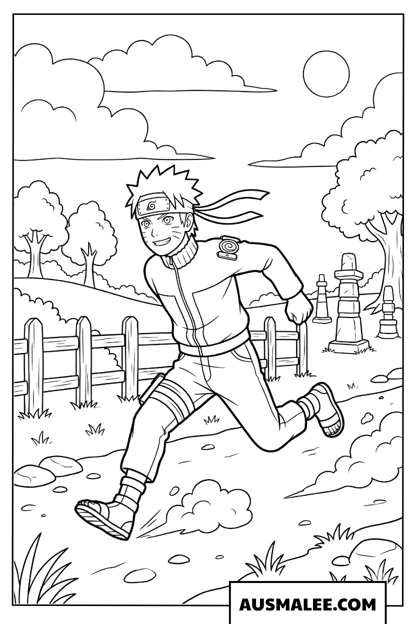 Naruto Uzumaki läuft schnell Ninja Ausmalbild