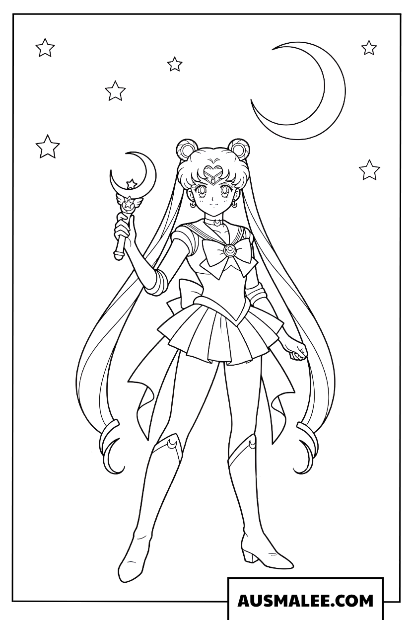 Sailor Moon unter dem Mond Ausmalbild