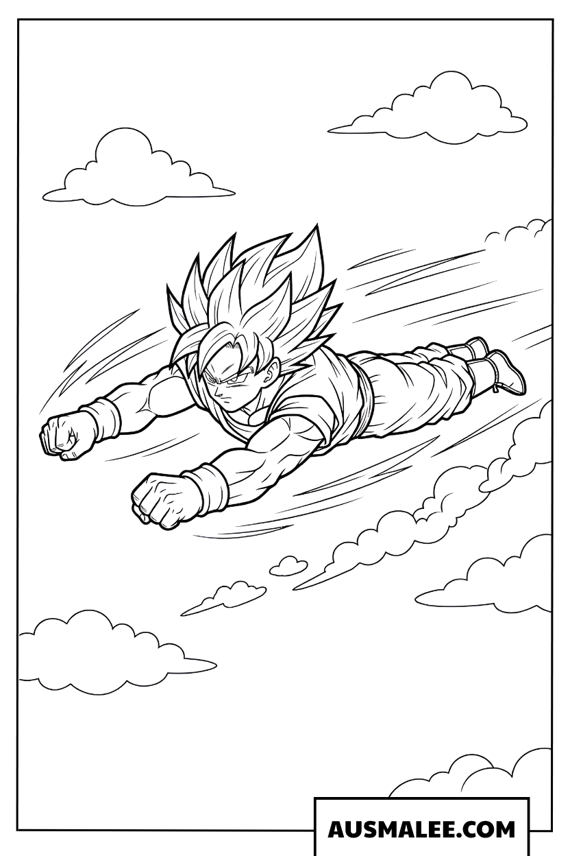 Son Goku vliegt in de lucht kleurplaat