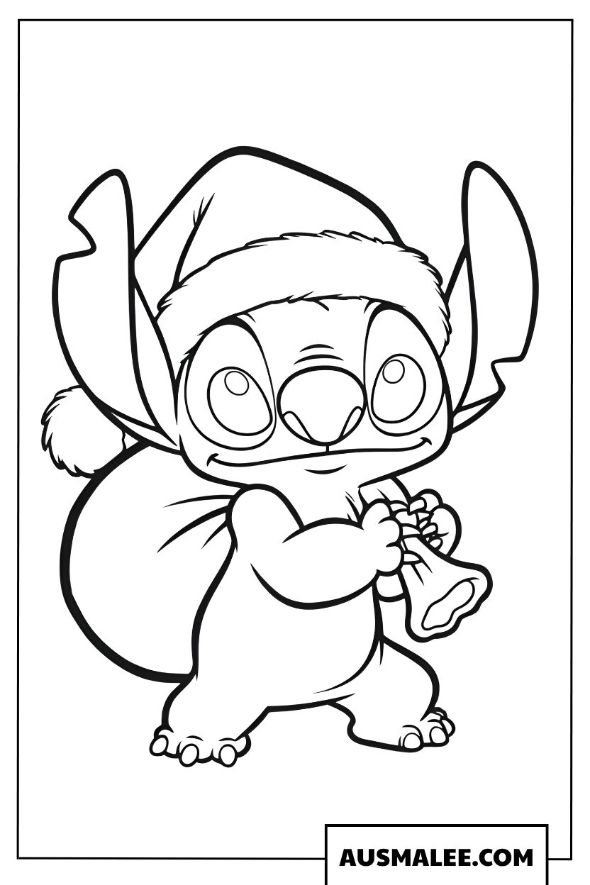 Stitch kerst kleurplaten met een kerstmuts