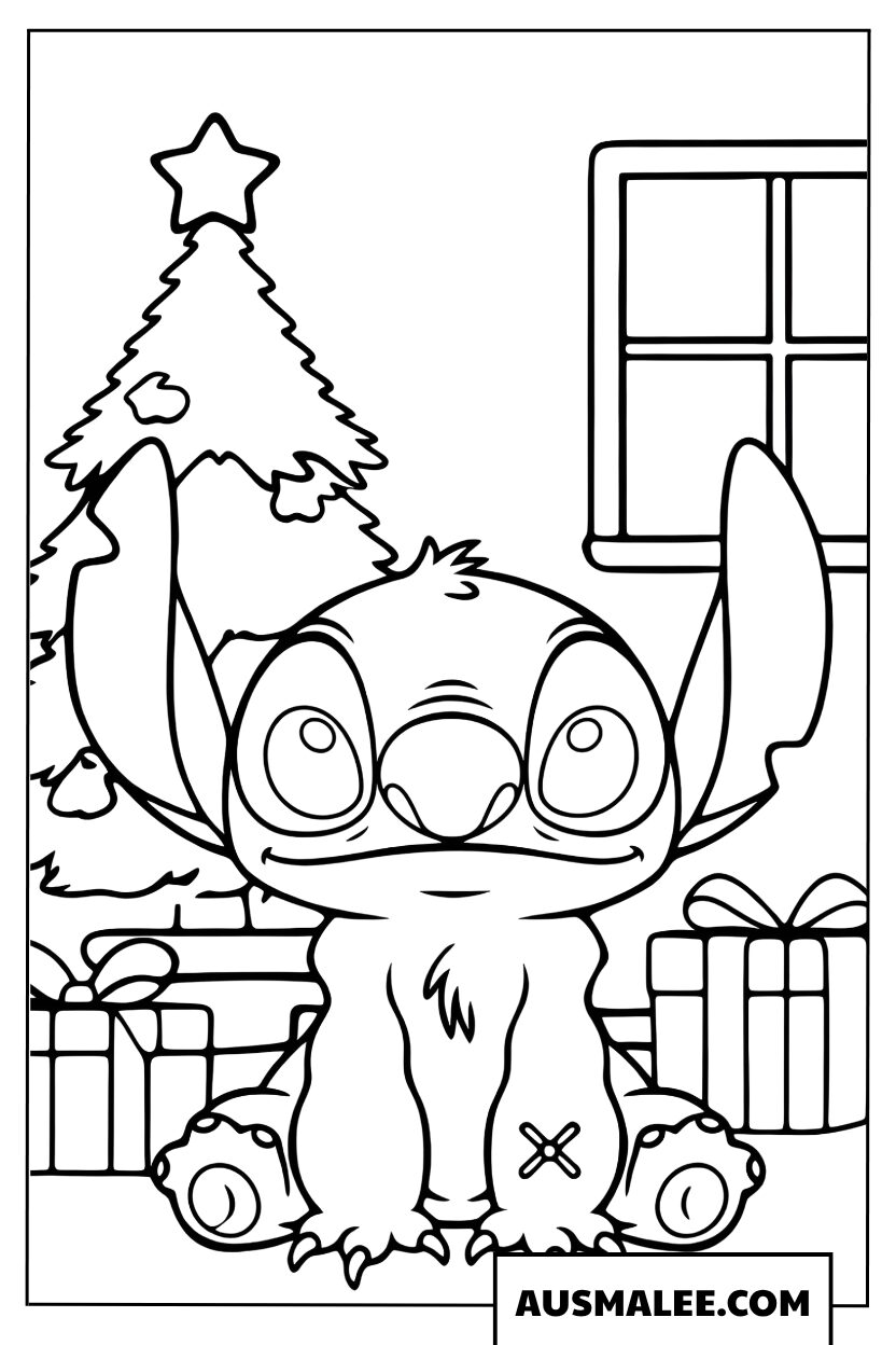 Stitch kerst kleurplaten voor de kerstboom
