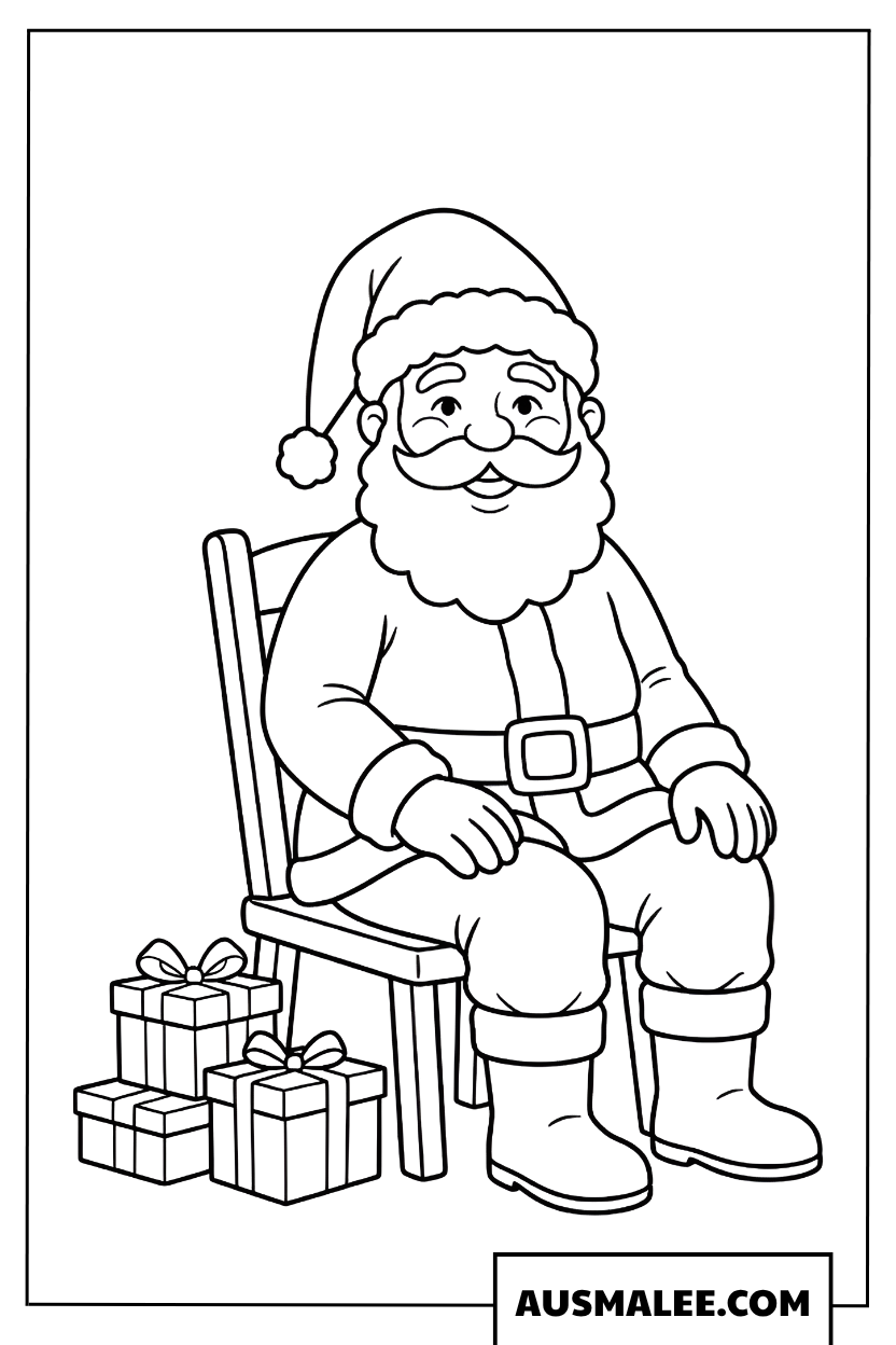 Coloriages Père Noël se détend sur sa chaise